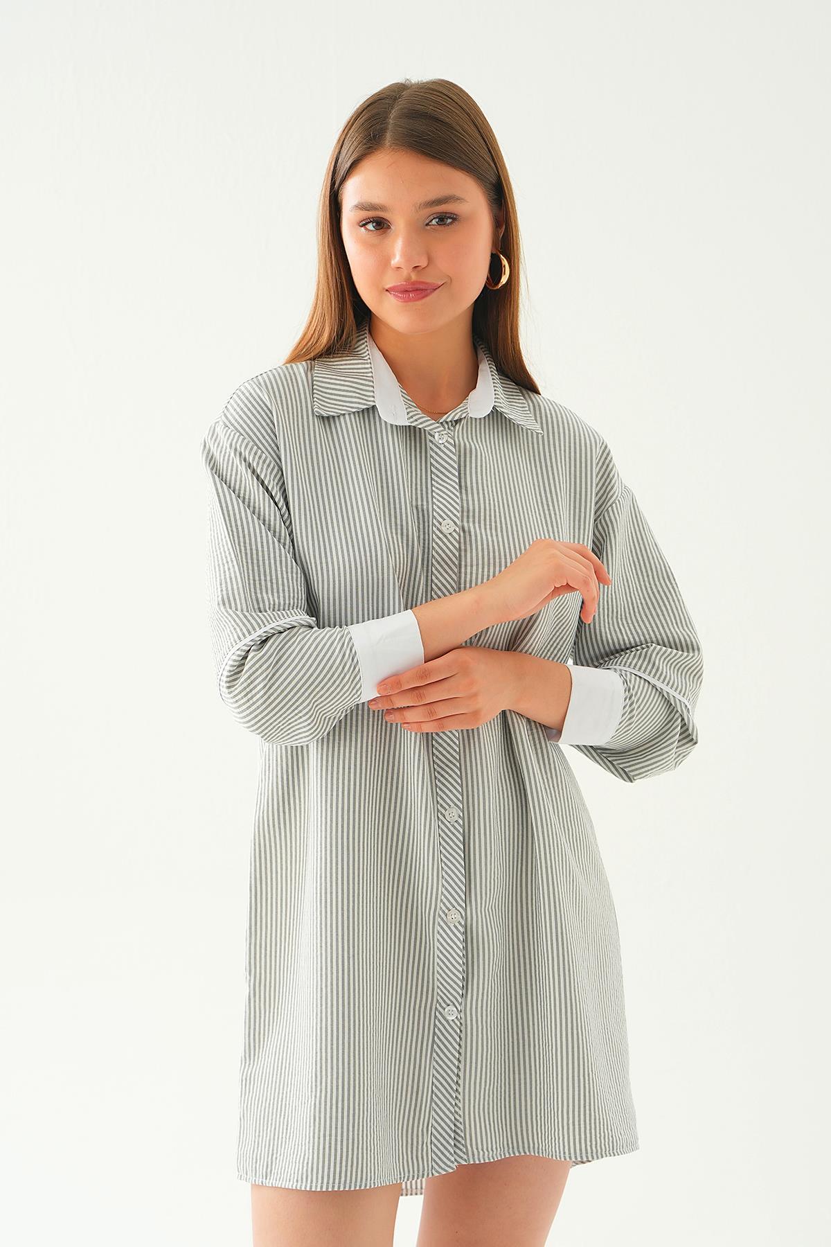 Siyah Kol Biyeli Uzun Gömlek 6895A - 2