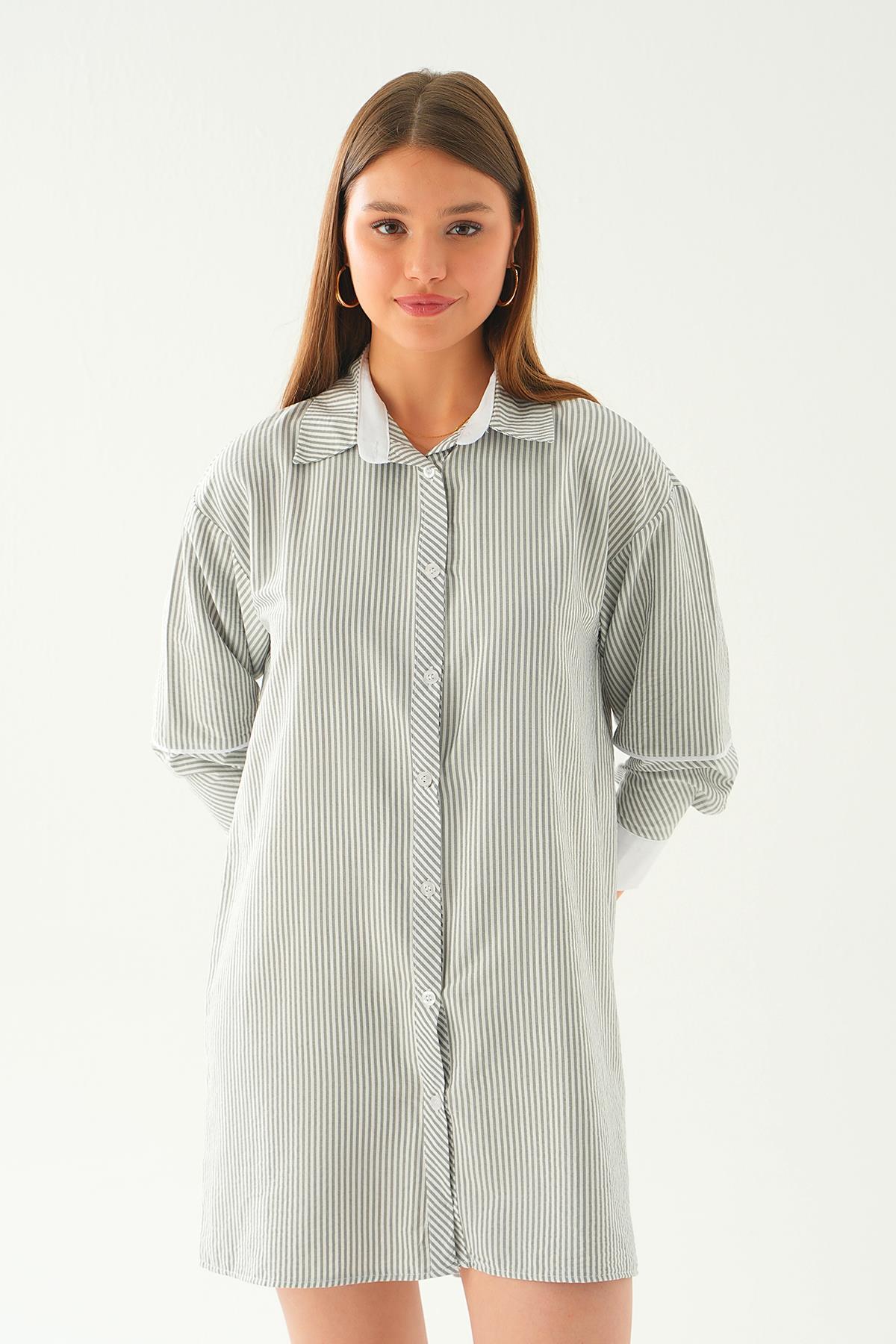 Siyah Kol Biyeli Uzun Gömlek 6895A - 3