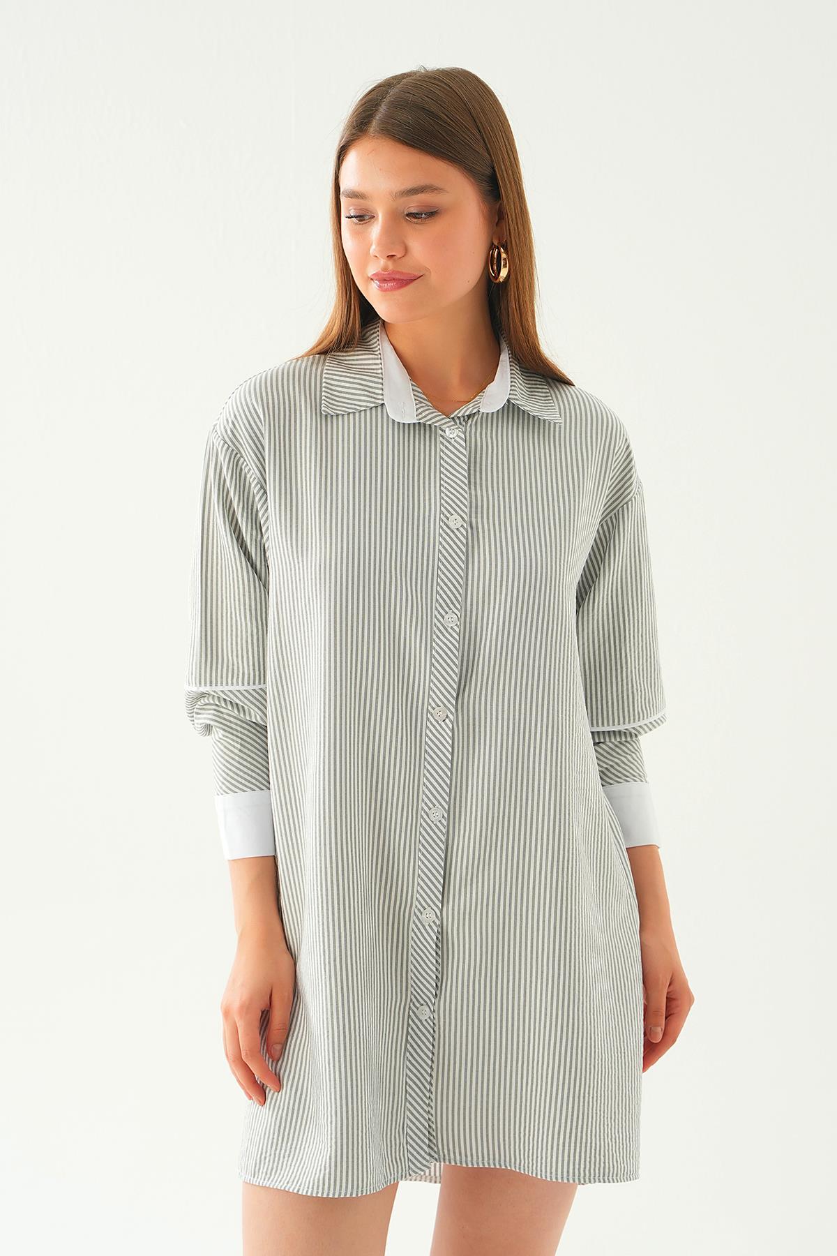 Siyah Kol Biyeli Uzun Gömlek 6895A - 4