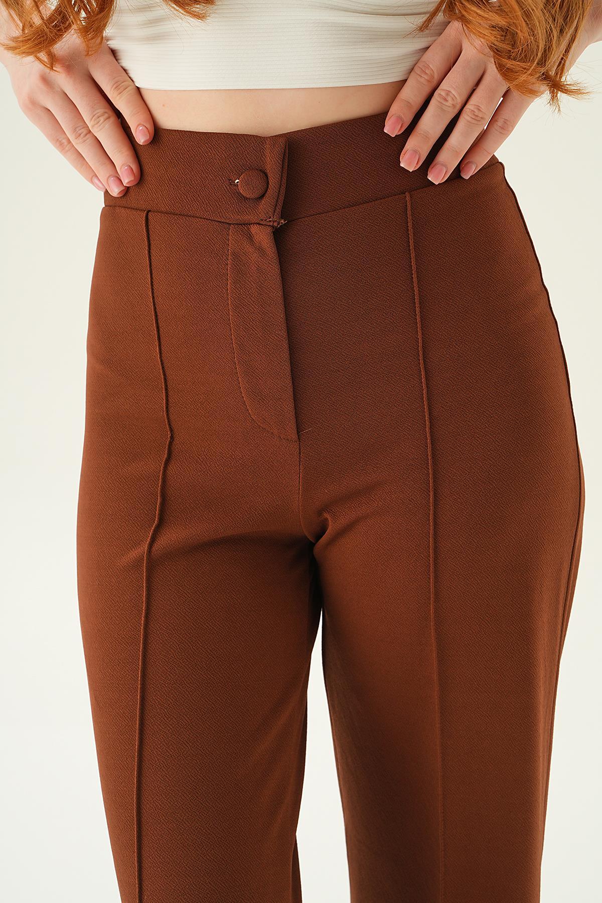 6897A Çıma Detay Geniş Pantolon Acı Kahve - 3