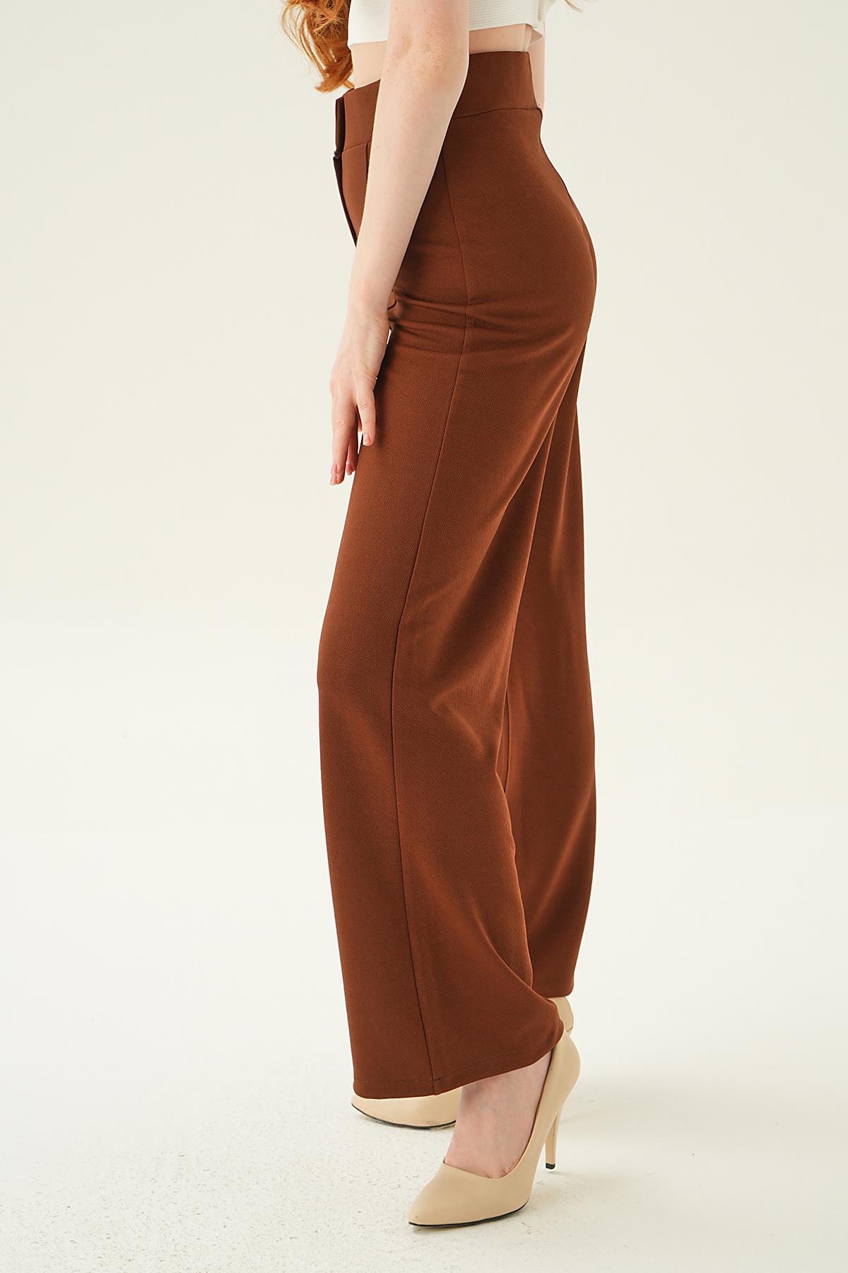 6897A Çıma Detay Geniş Pantolon Acı Kahve - 5