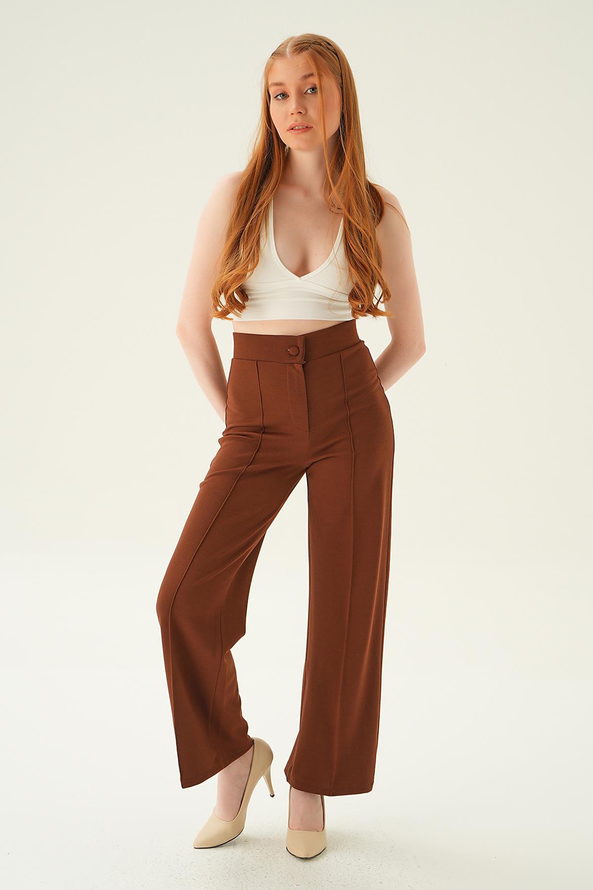 Acı Kahve Çıma Detay Geniş Pantolon 6897A - 2