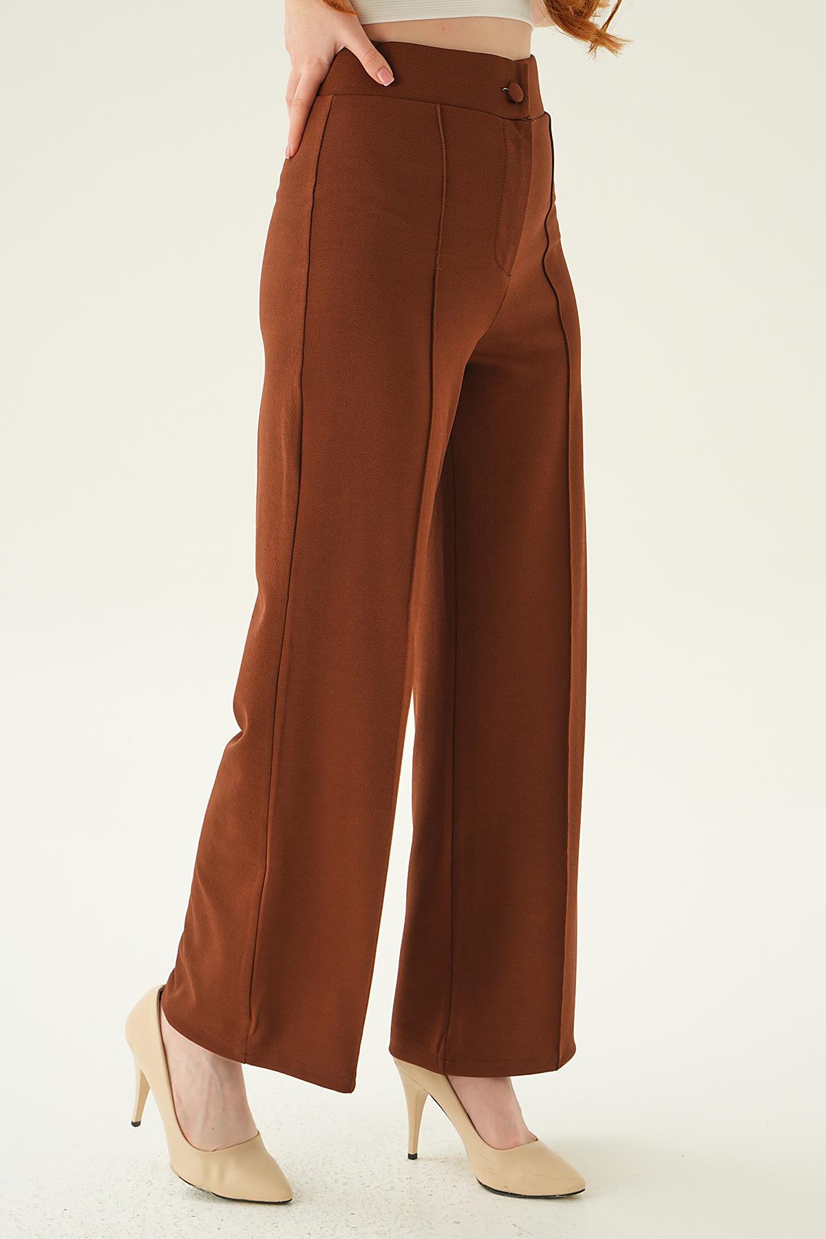 Acı Kahve Çıma Detay Geniş Pantolon 6897A - 4