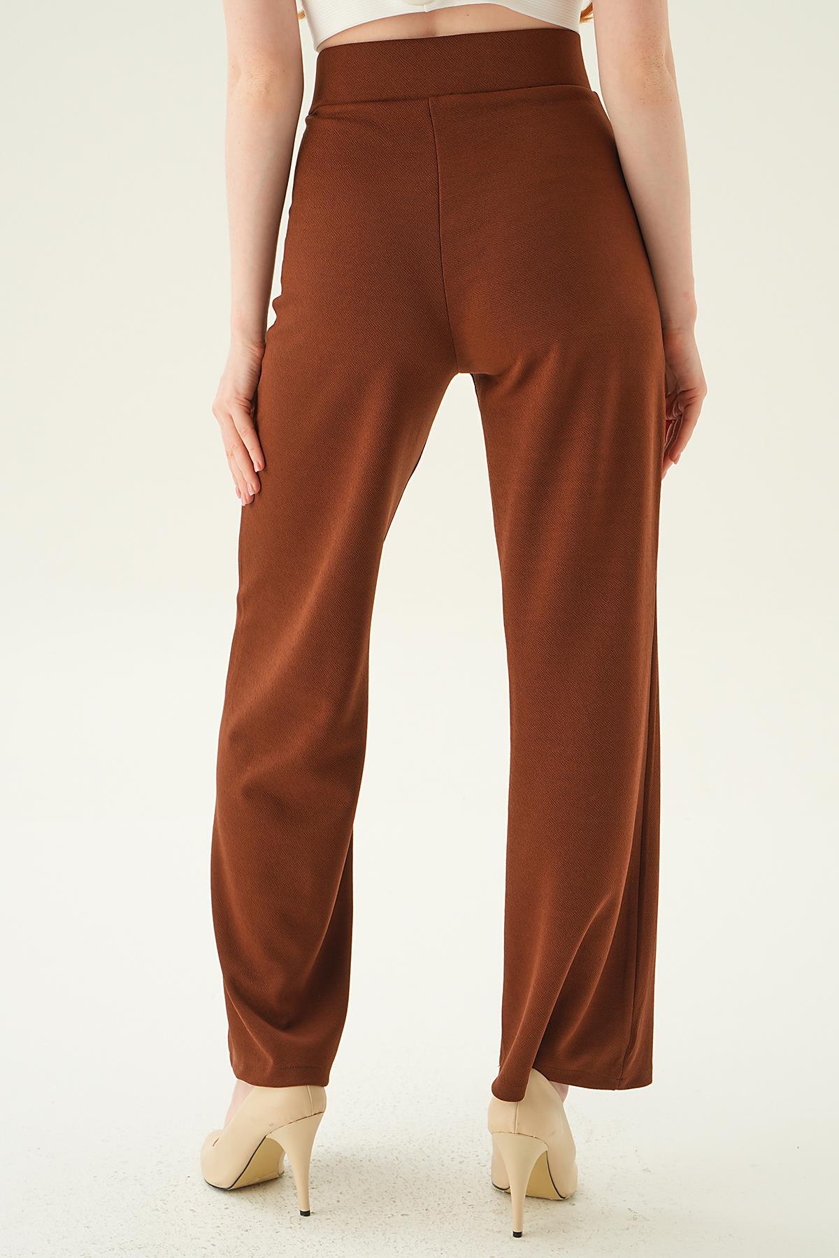 Acı Kahve Çıma Detay Geniş Pantolon 6897A - 6