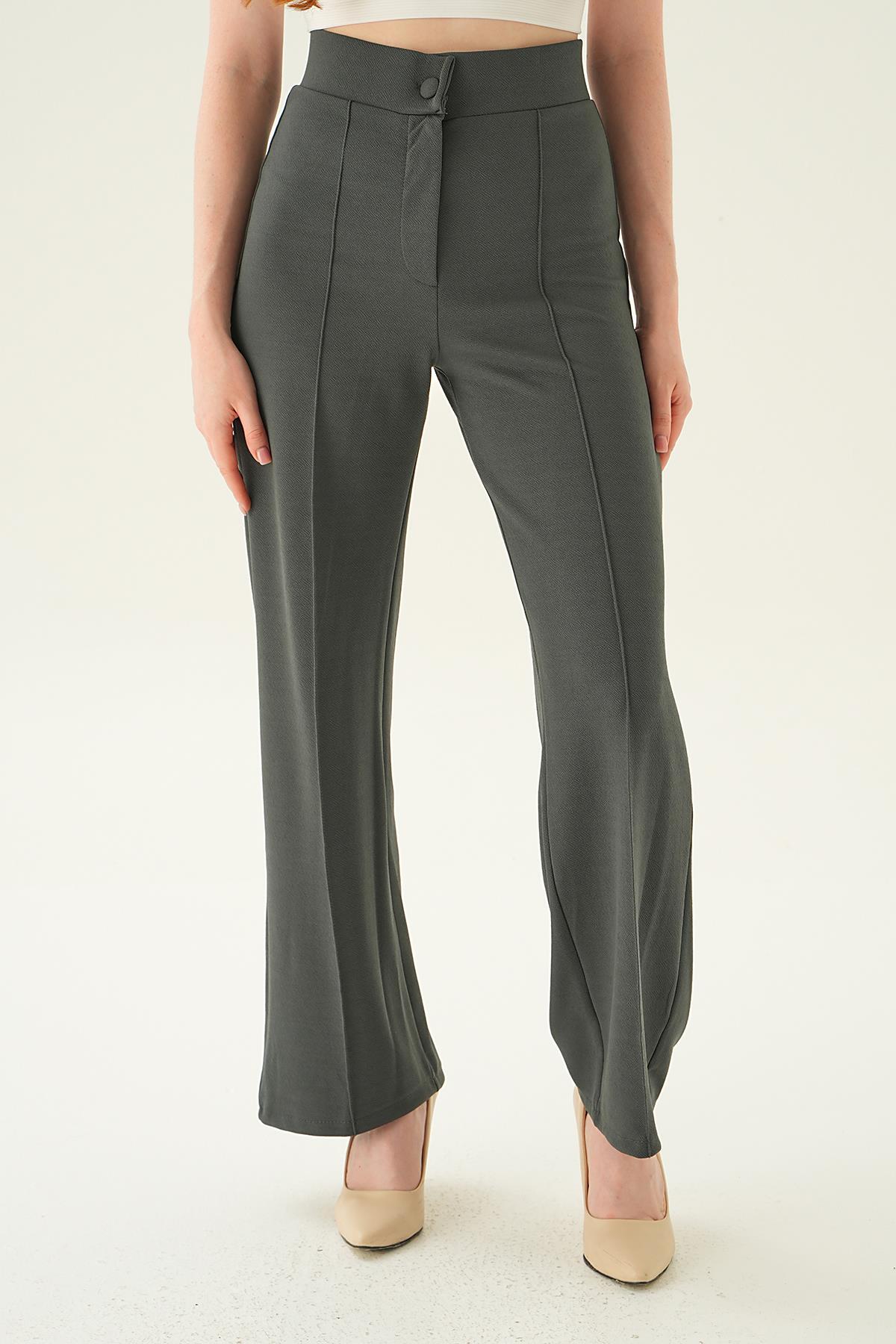 6897A Çıma Detay Geniş Pantolon Füme - 1