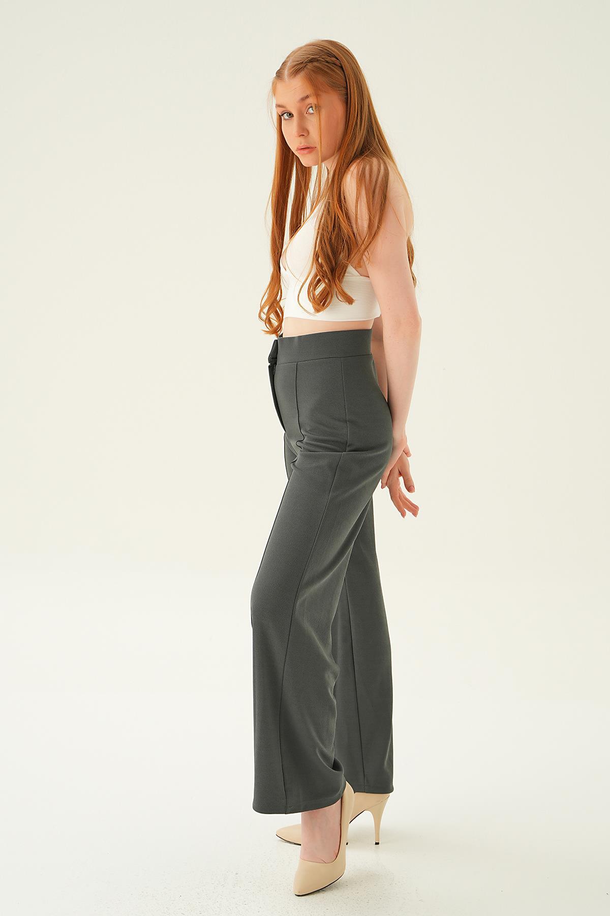 Füme Çıma Detay Geniş Pantolon 6897A - 3