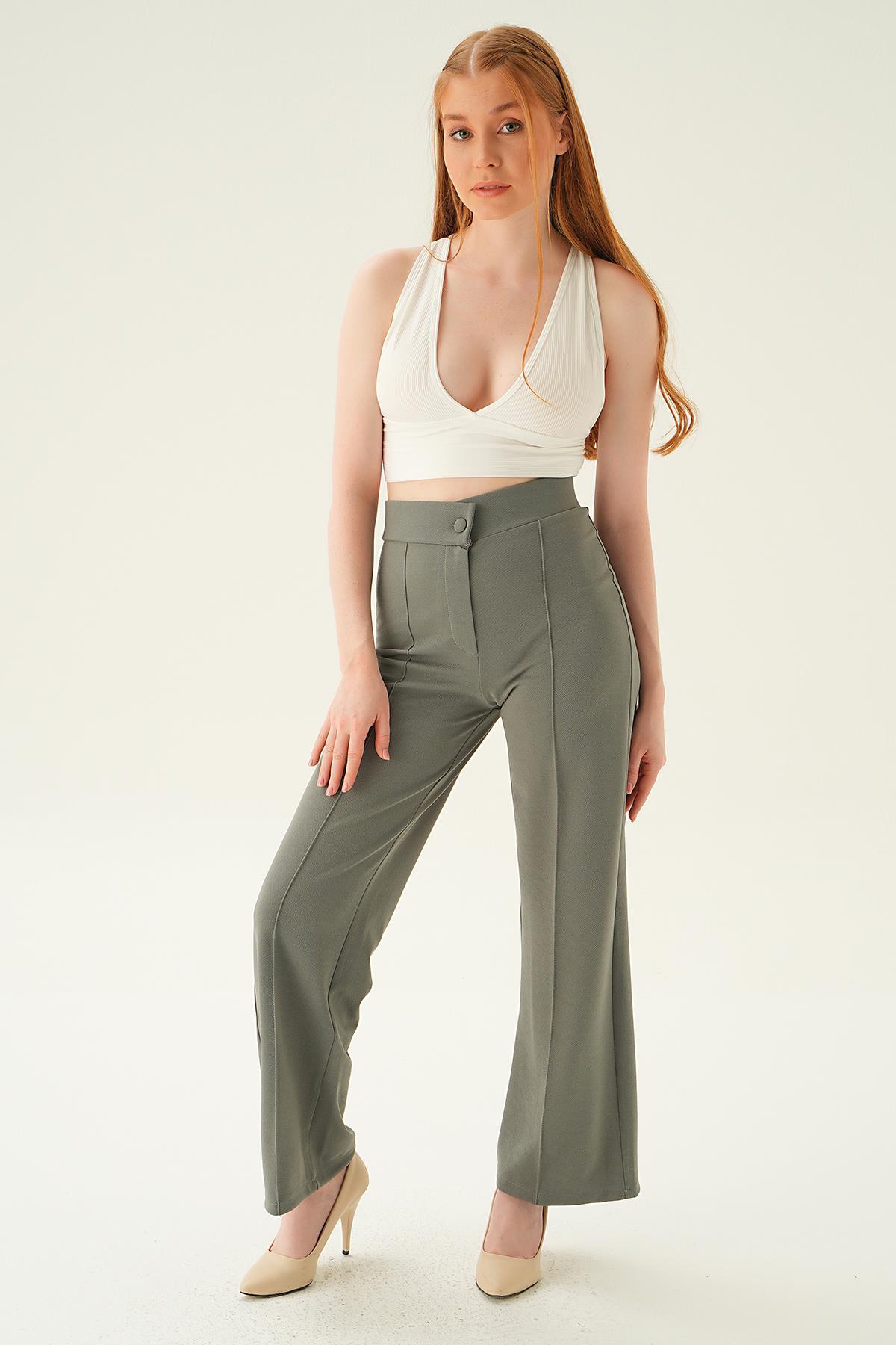 6897A Çıma Detay Geniş Pantolon Gri - 3