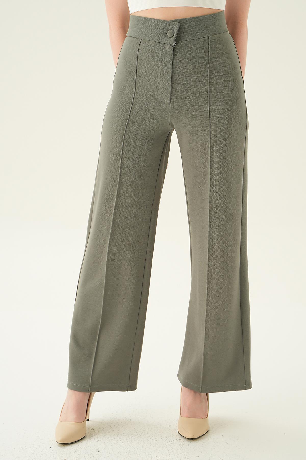 Gri Çıma Detay Geniş Pantolon 6897A - 1