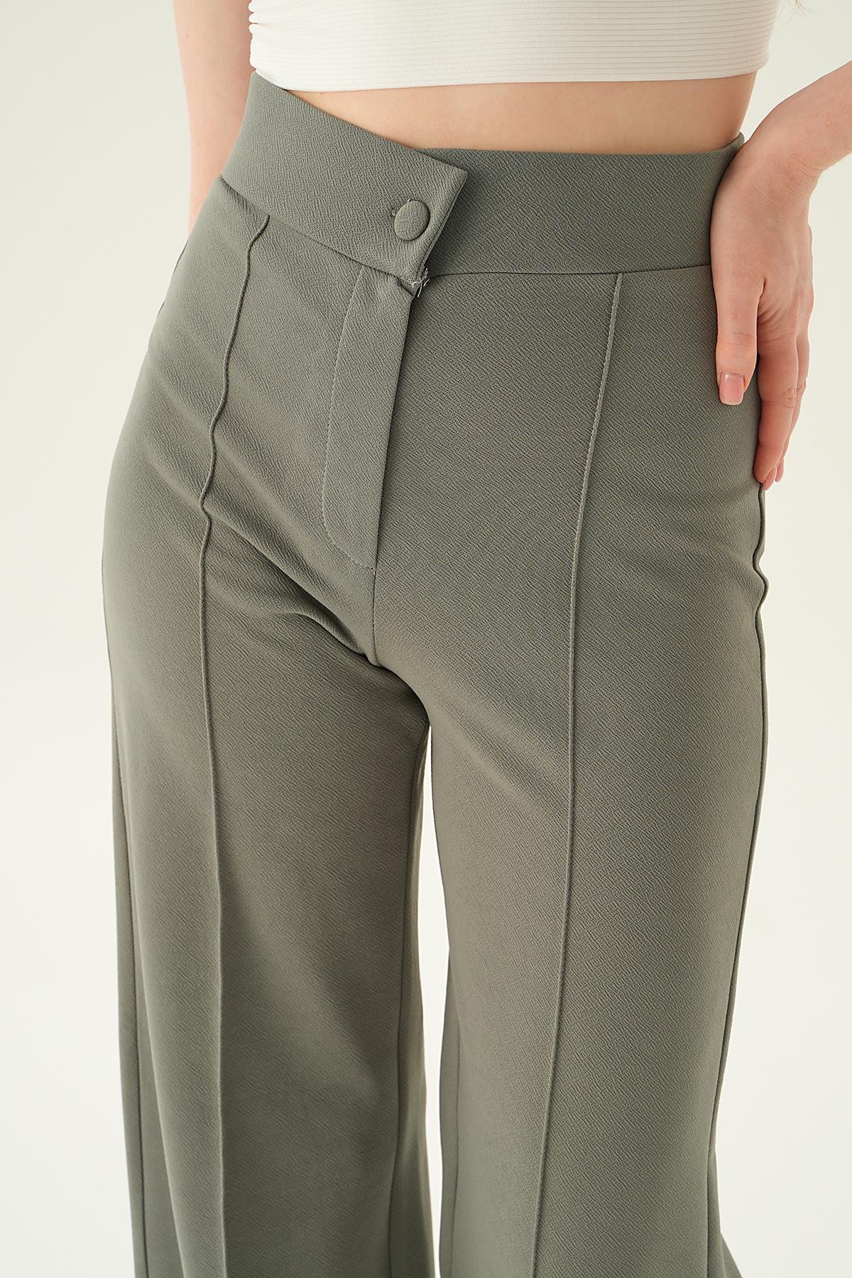 Gri Çıma Detay Geniş Pantolon 6897A - 2