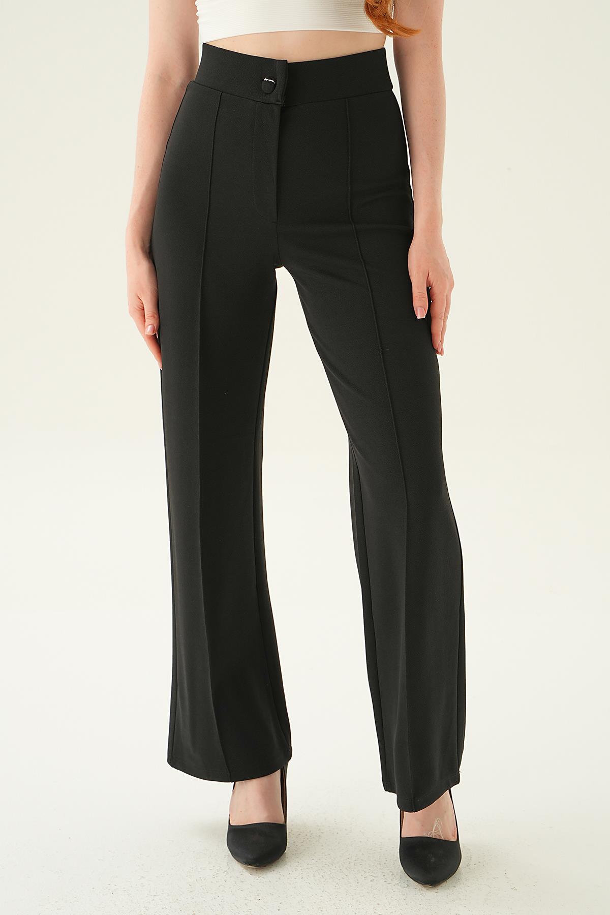 6897A Çıma Detay Geniş Pantolon Siyah 