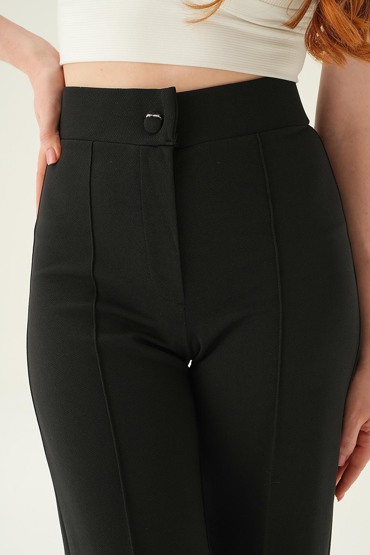 Siyah Çıma Detay Geniş Pantolon 6897A - 6