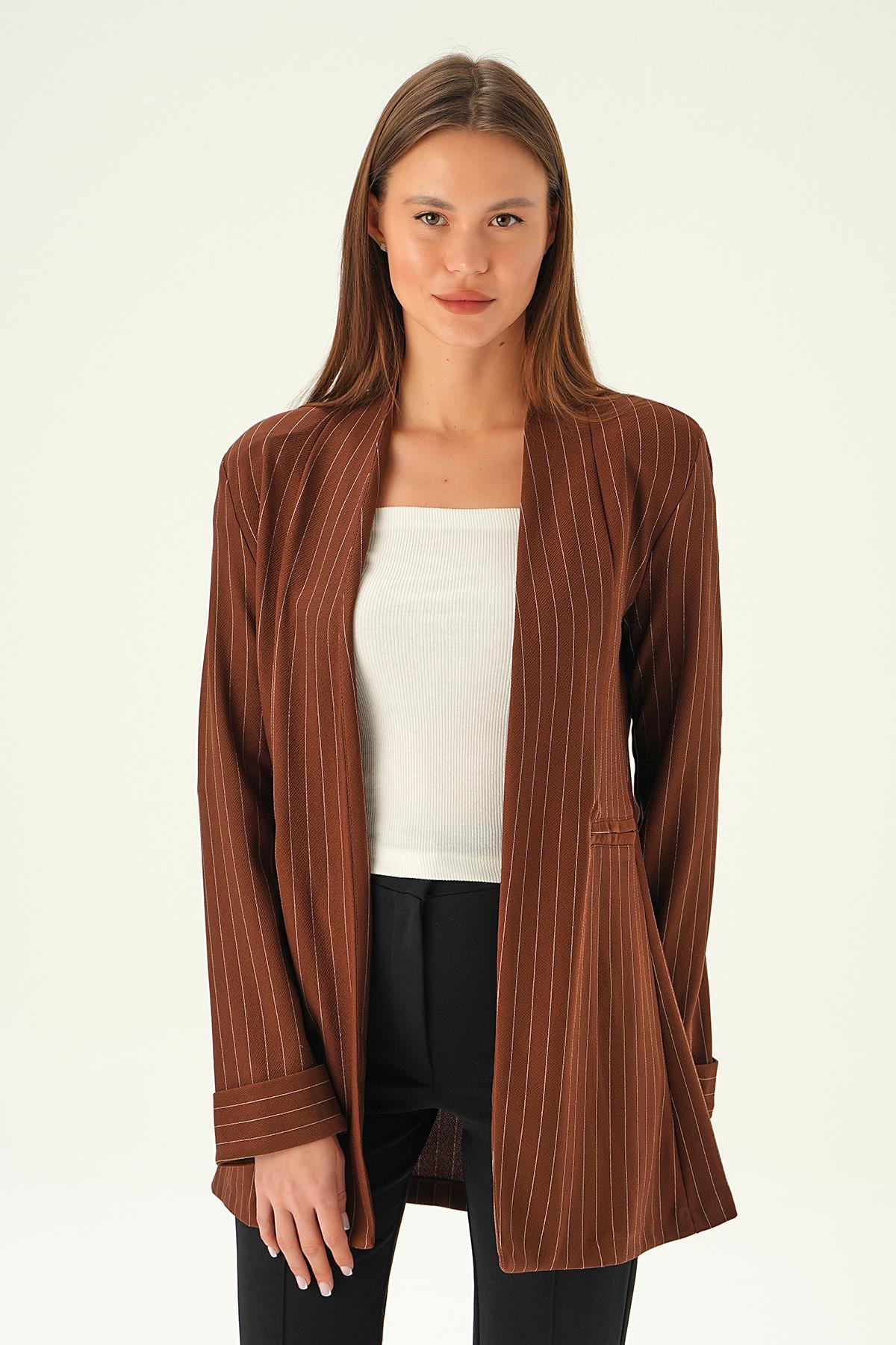 6898A Hakim Yaka Ceket Acı Kahve - 1