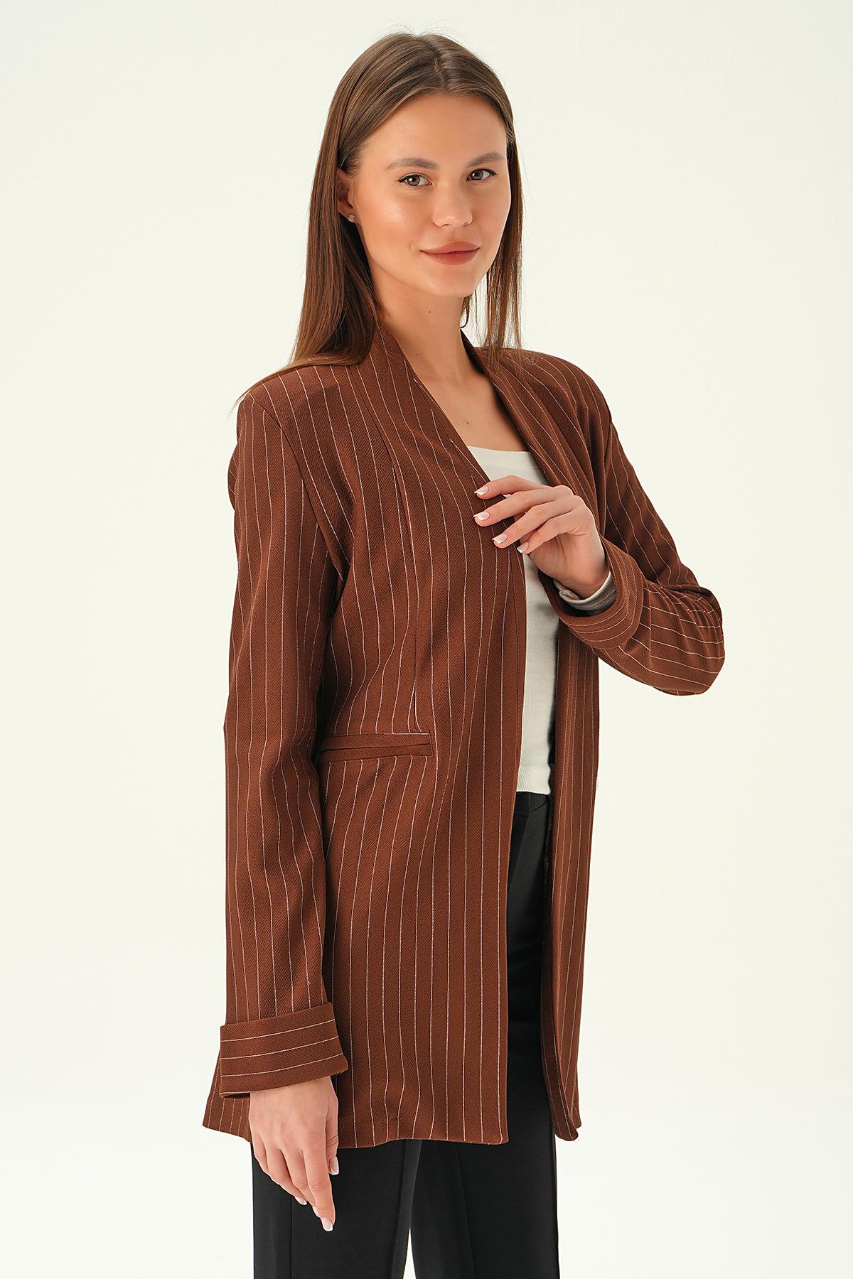 6898A Hakim Yaka Ceket Acı Kahve - 2