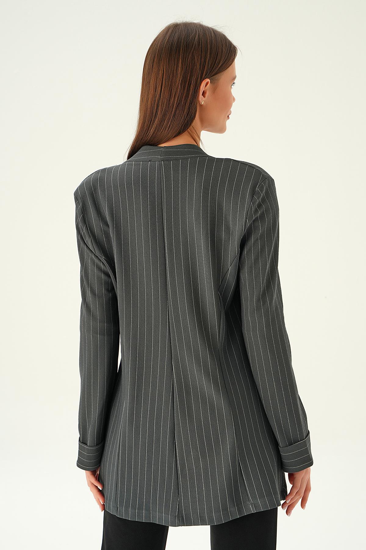 6898A Hakim Yaka Ceket Füme - 2