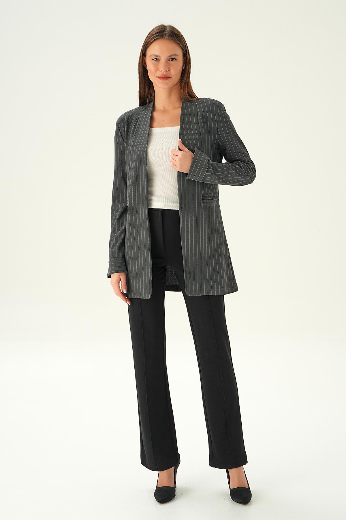 6898A Hakim Yaka Ceket Füme - 4