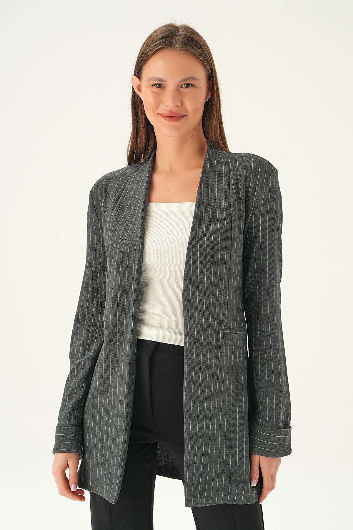 6898A Hakim Yaka Ceket Füme - 6