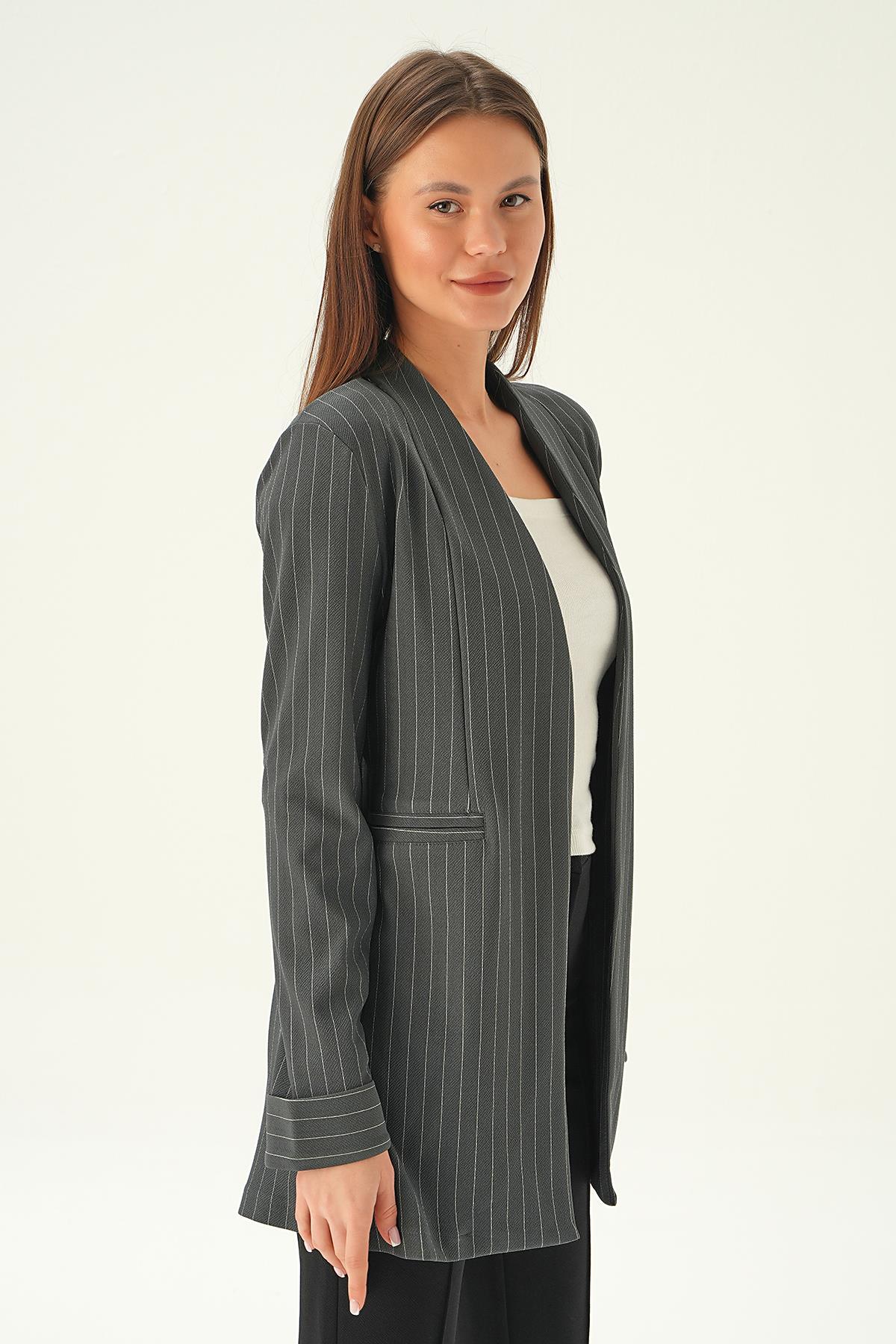 Füme Hakim Yaka Ceket 6898A - 5