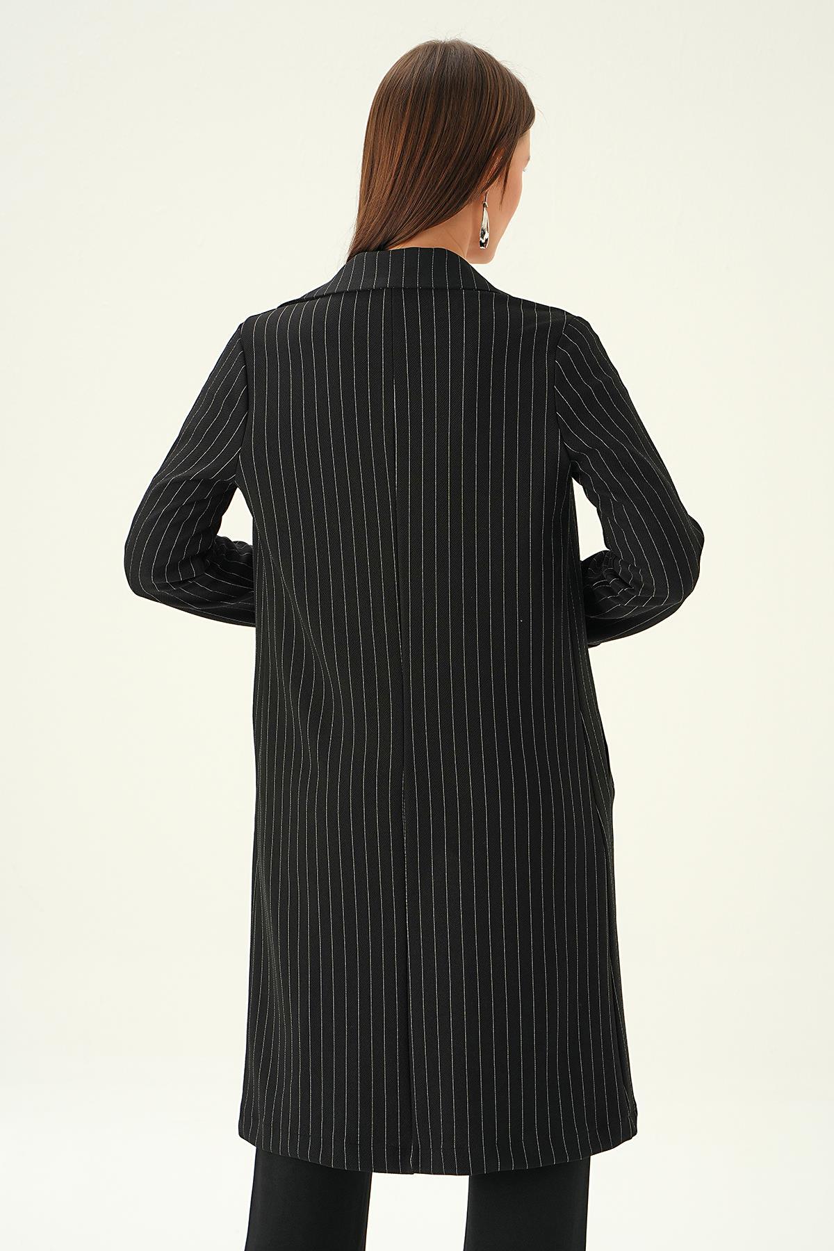 6899A Kol Katlama Uzun Ceket Siyah - 5