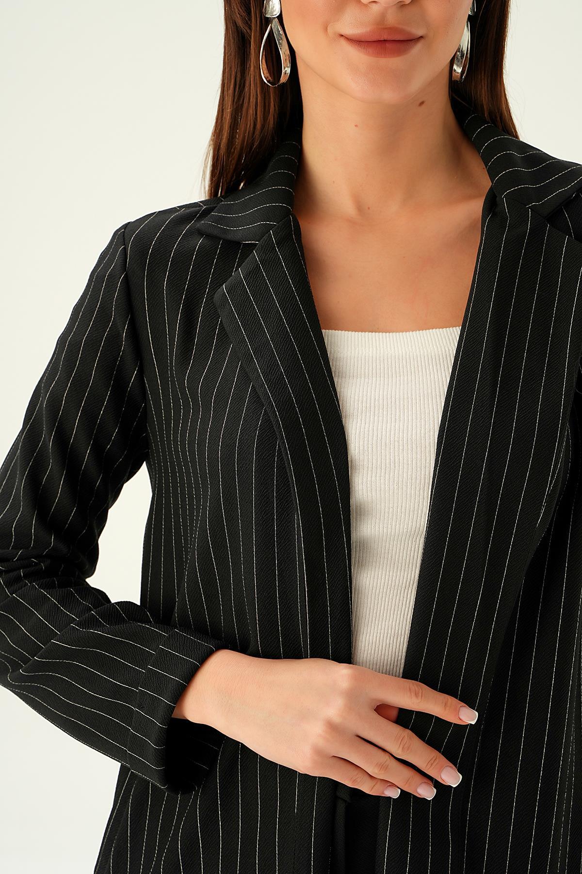 6899A Kol Katlama Uzun Ceket Siyah - 6