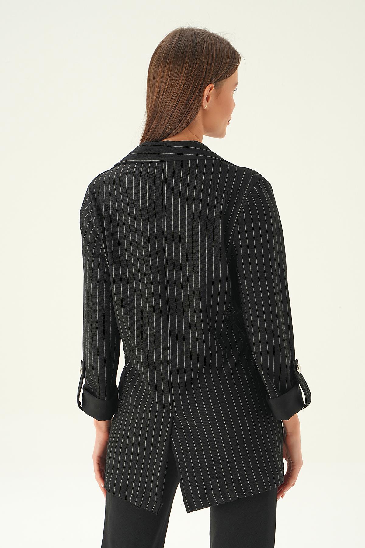 6900A Bel Bağlama Detay Ceket Siyah - 4