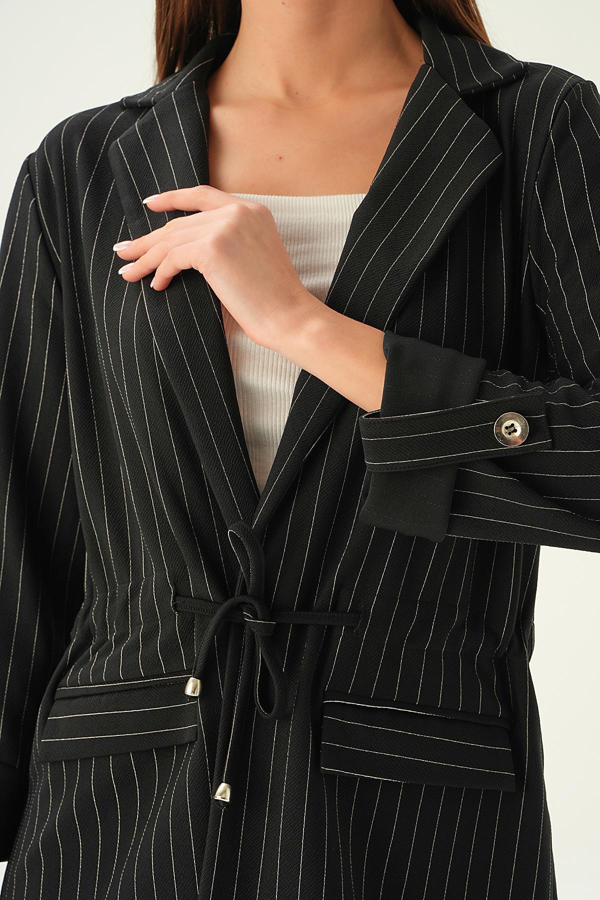 6900A Bel Bağlama Detay Ceket Siyah - 5