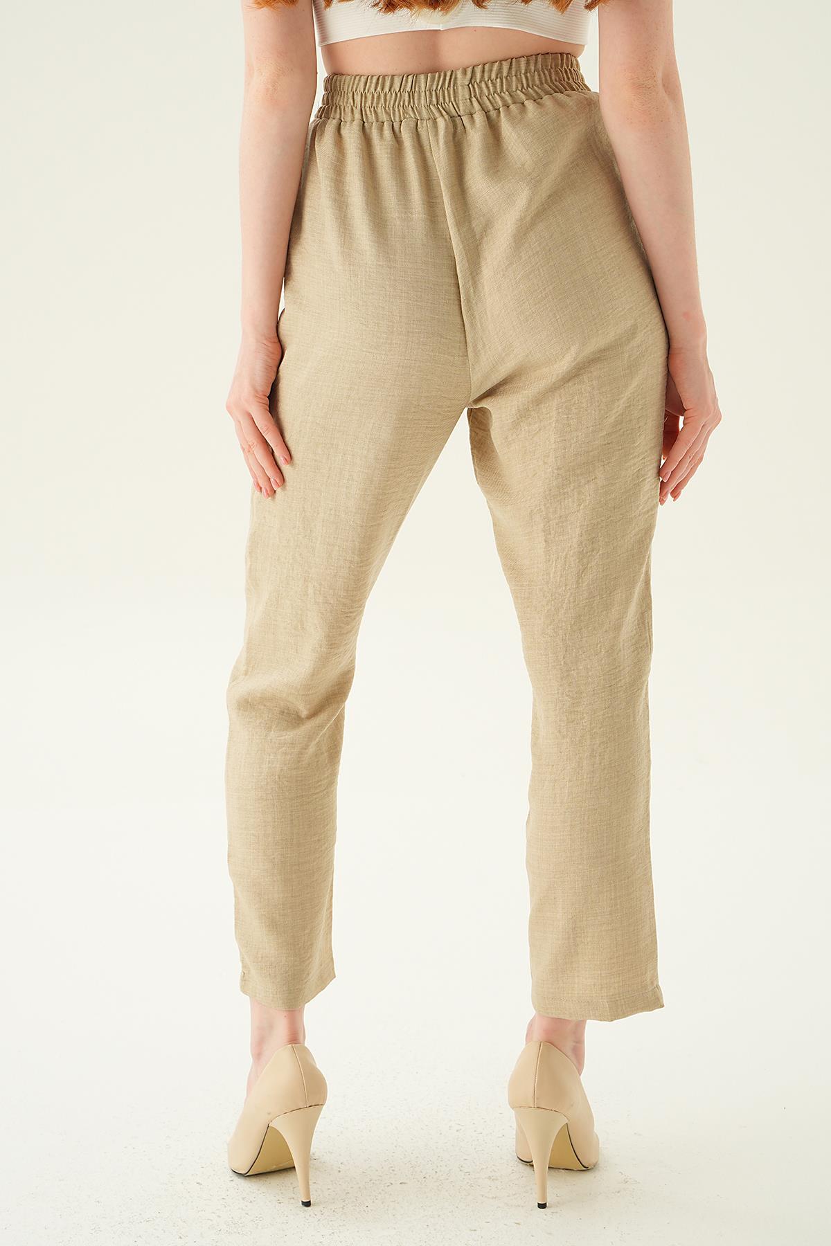 6904A Bel Lastik Havuç Pantolon Bej - 5