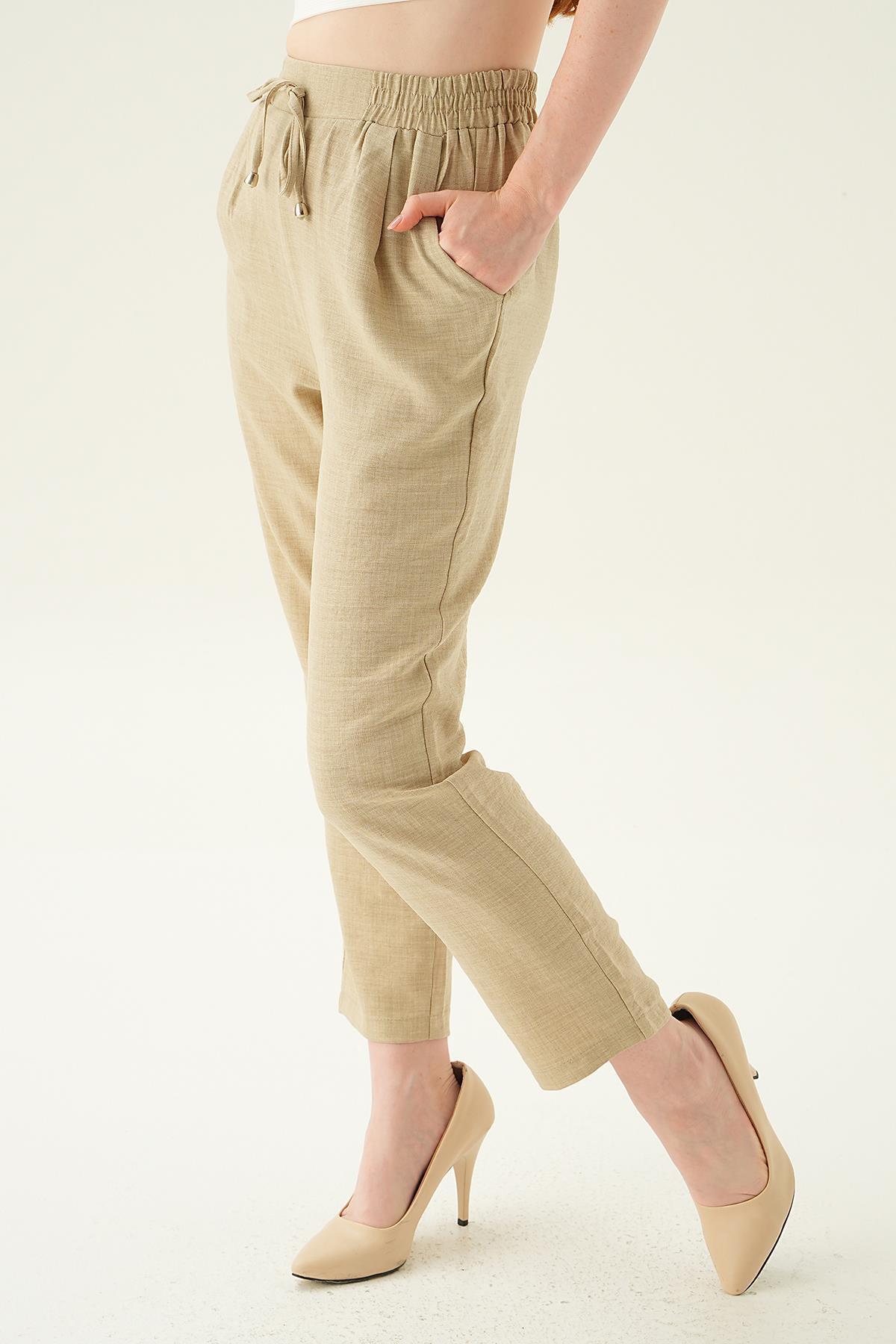 Bej Bel Lastik Havuç Pantolon 6904A - 4