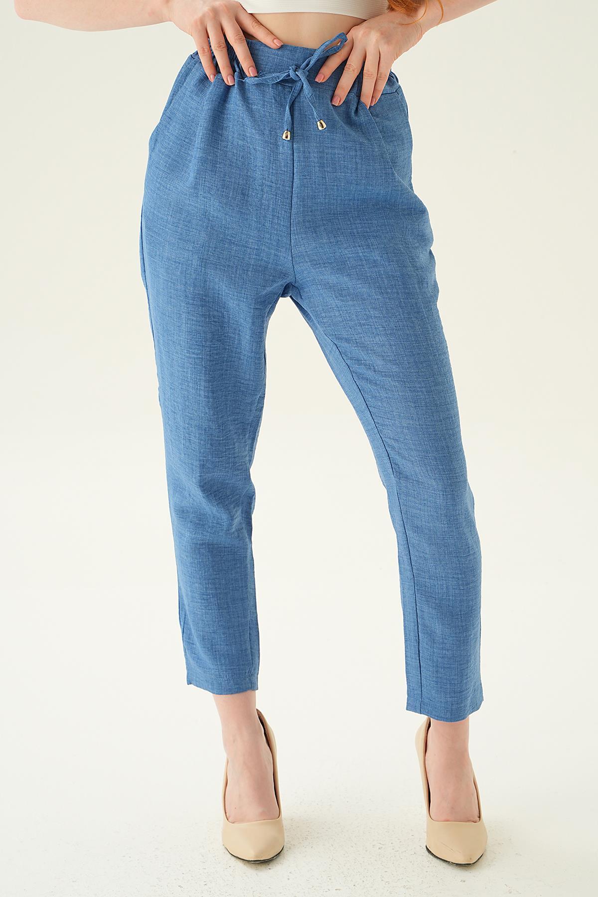 6904A Bel Lastik Havuç Pantolon İndigo - 2