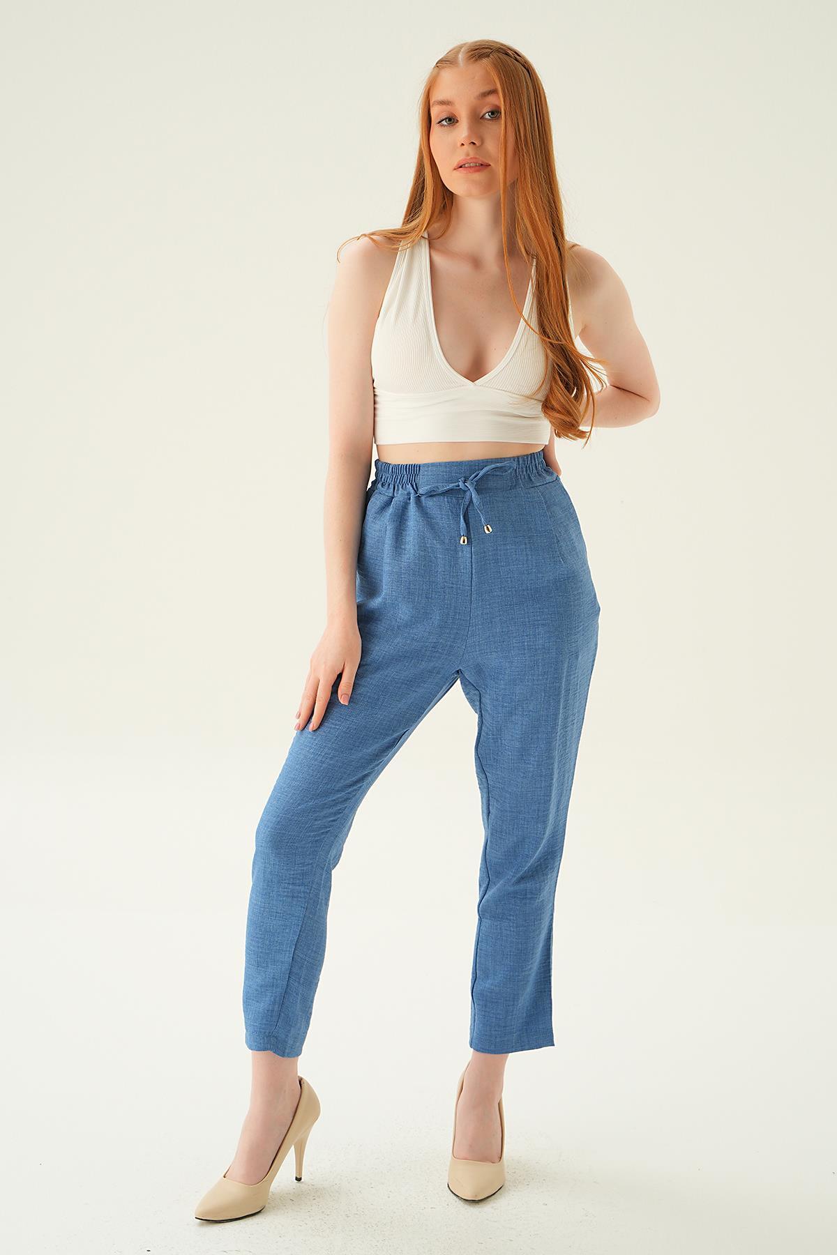 İndigo Bel Lastik Havuç Pantolon 6904A - 1