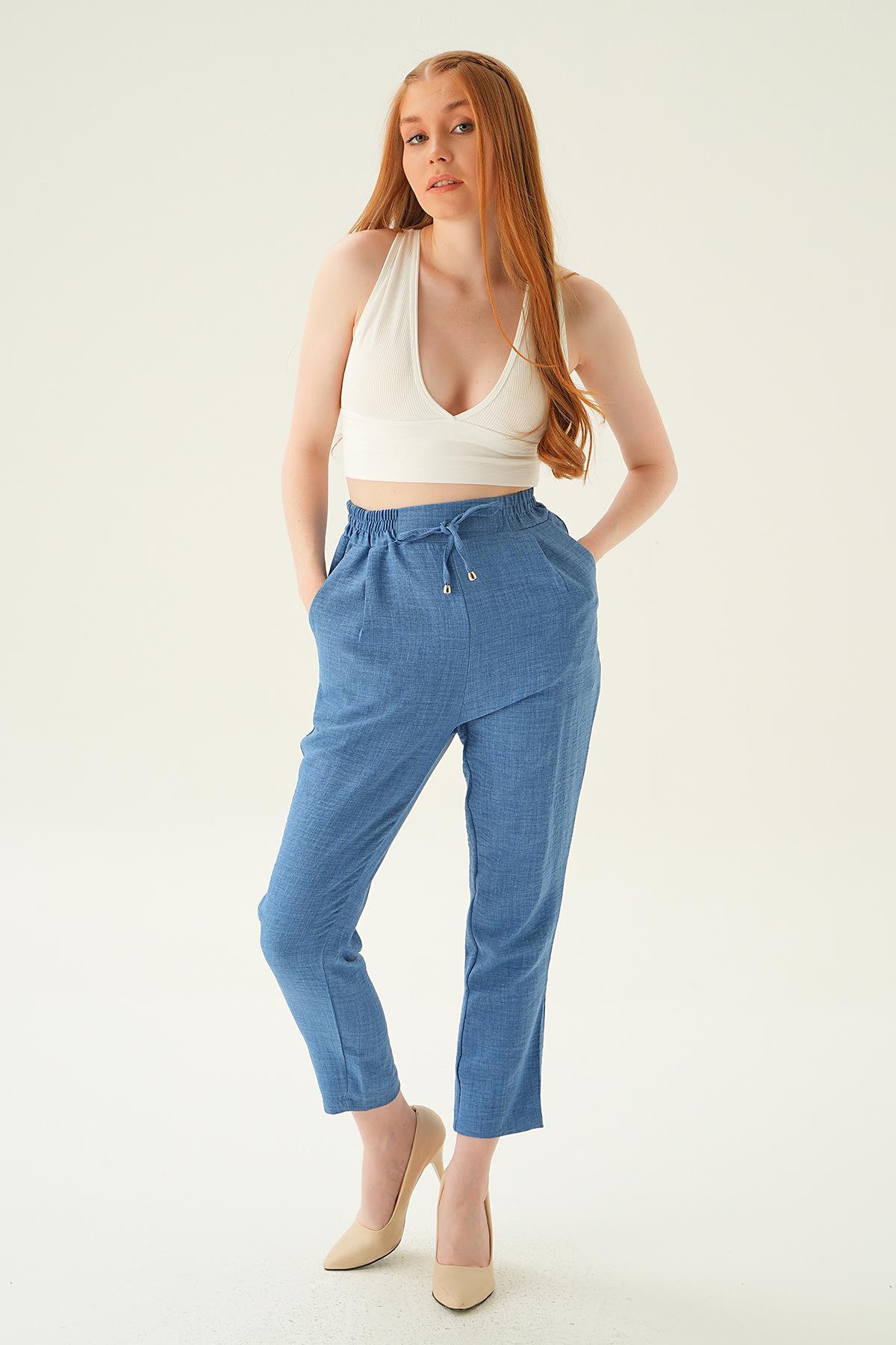 İndigo Bel Lastik Havuç Pantolon 6904A - 6