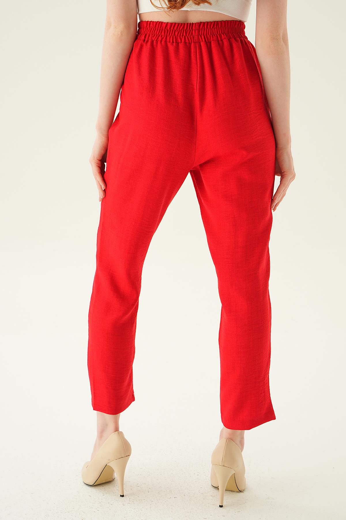 Kırmızı Bel Lastik Havuç Pantolon 6904A - 4