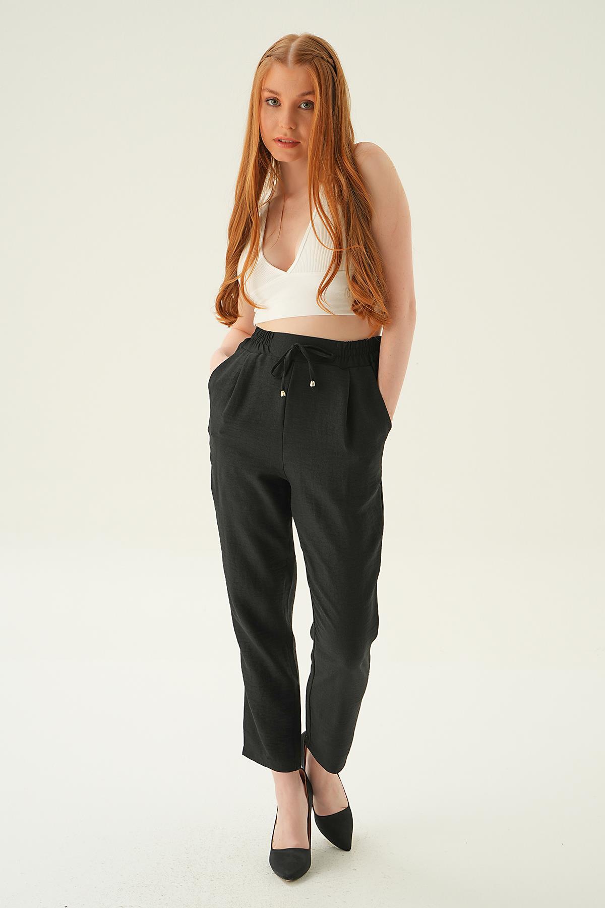 6904A Bel Lastik Havuç Pantolon Siyah - 2