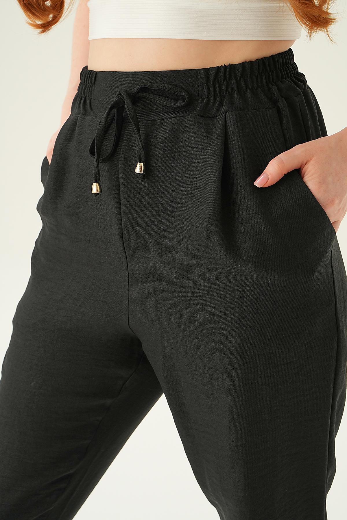 6904A Bel Lastik Havuç Pantolon Siyah - 6