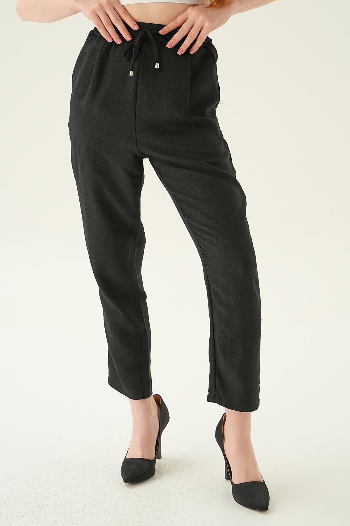 Siyah Bel Lastik Havuç Pantolon 6904A - 3