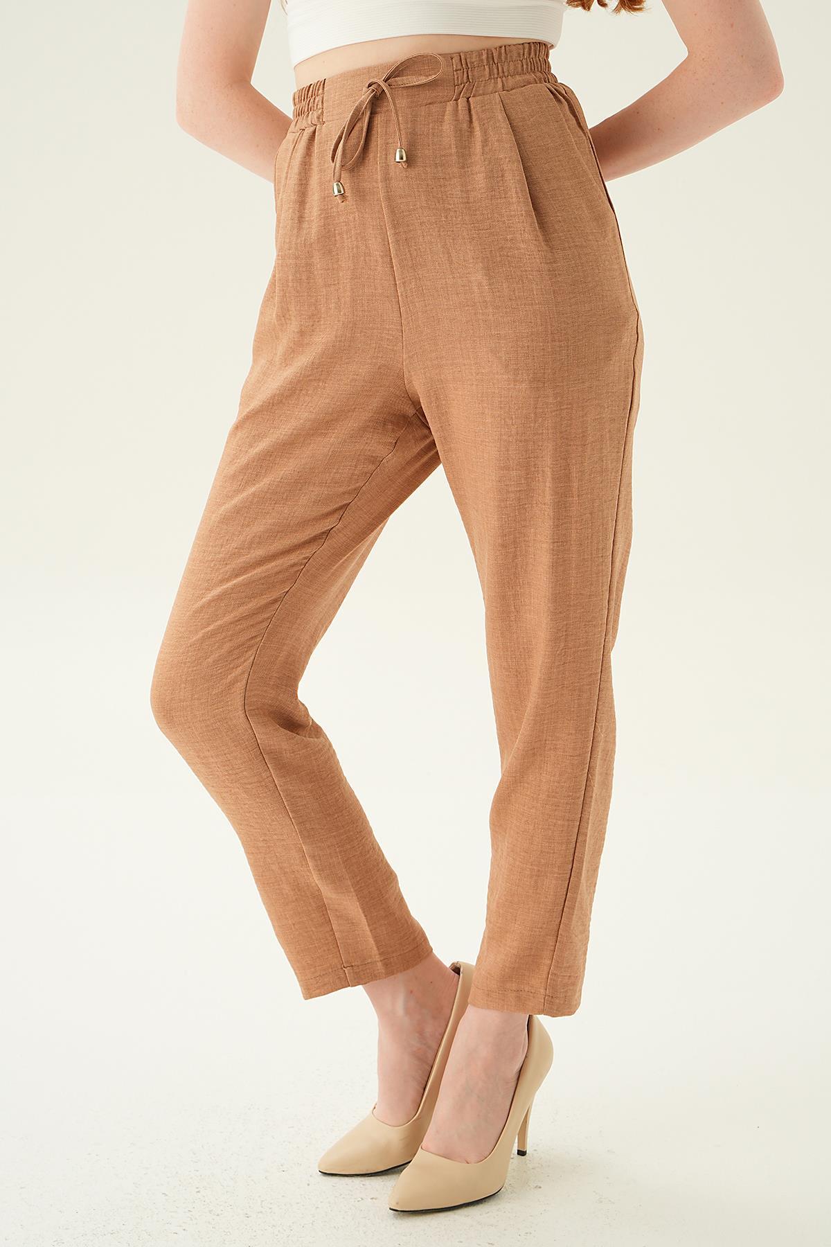 6904A Bel Lastik Havuç Pantolon Vizon - 4