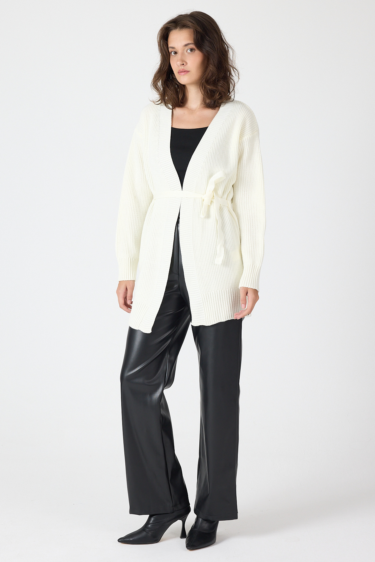 Natural Kuşaklı Örme Kadın Hırka 6905 - RAYS