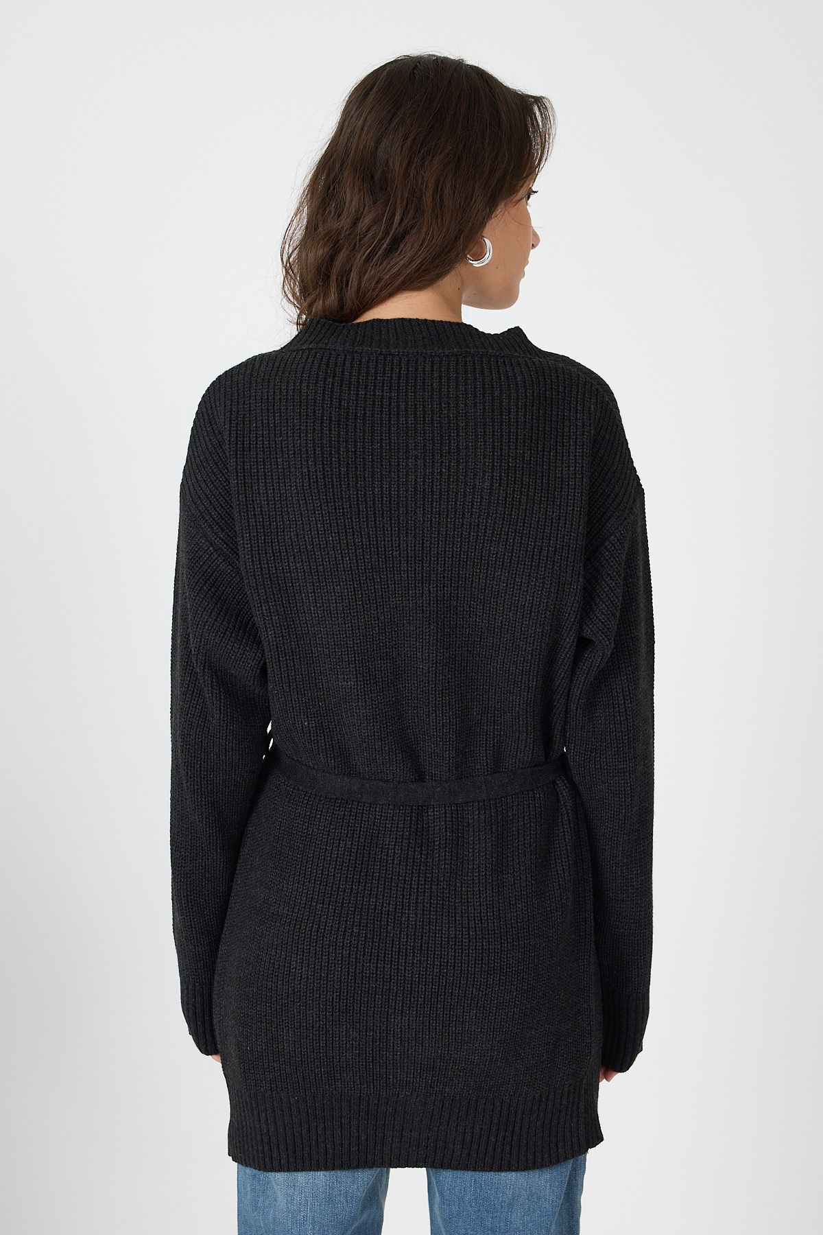 Siyah Kuşaklı Örme Kadın Hırka 6905 - 5