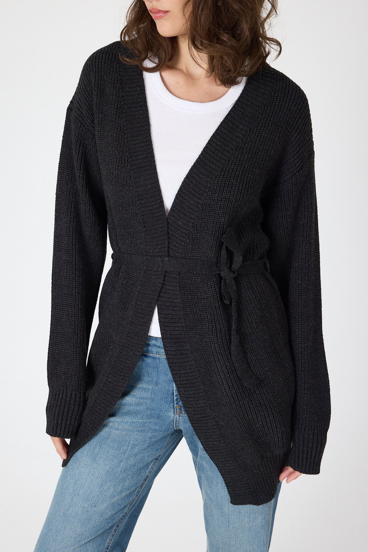 Siyah Kuşaklı Örme Kadın Hırka 6905 - 4