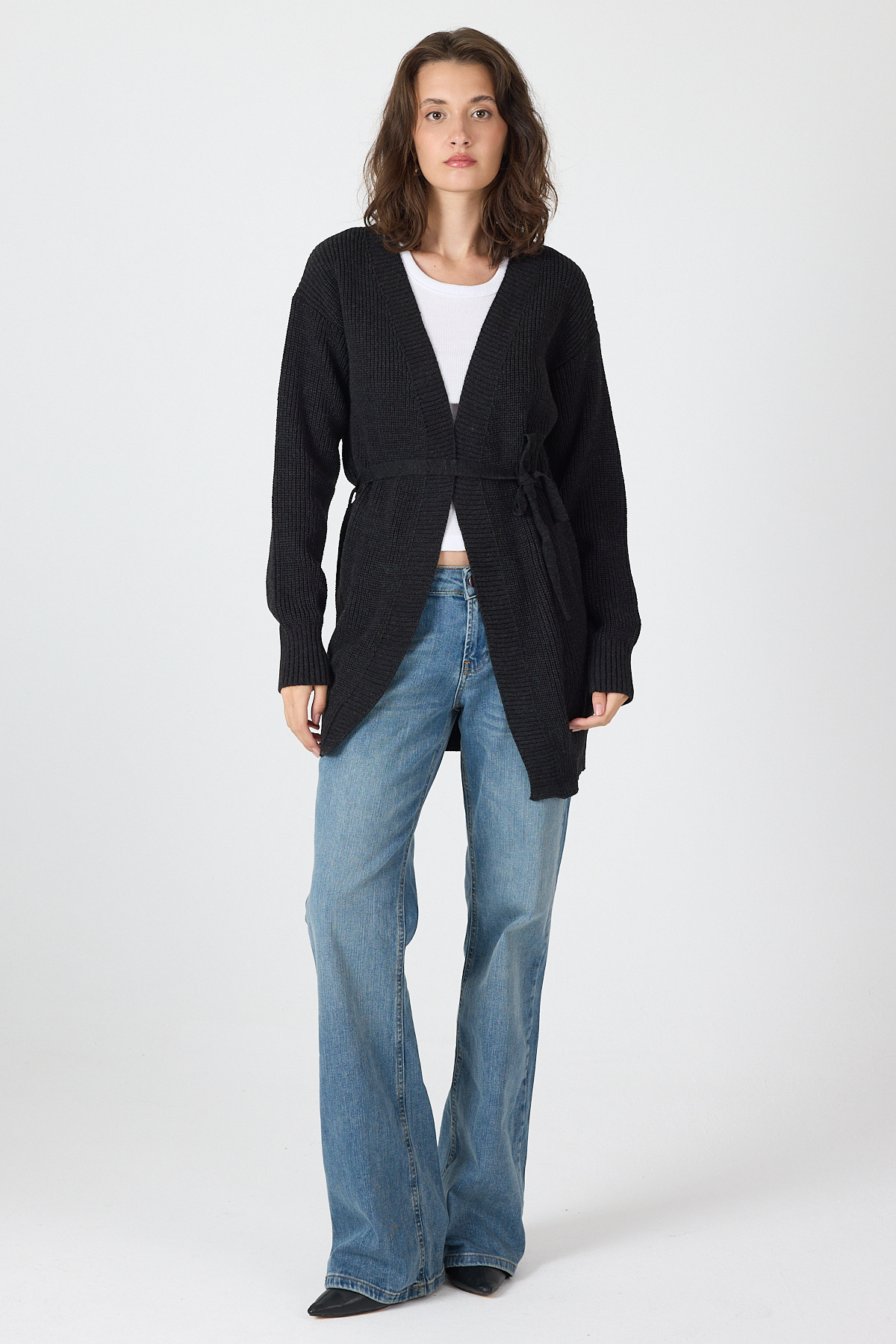 Siyah Kuşaklı Örme Kadın Hırka 6905 - 3