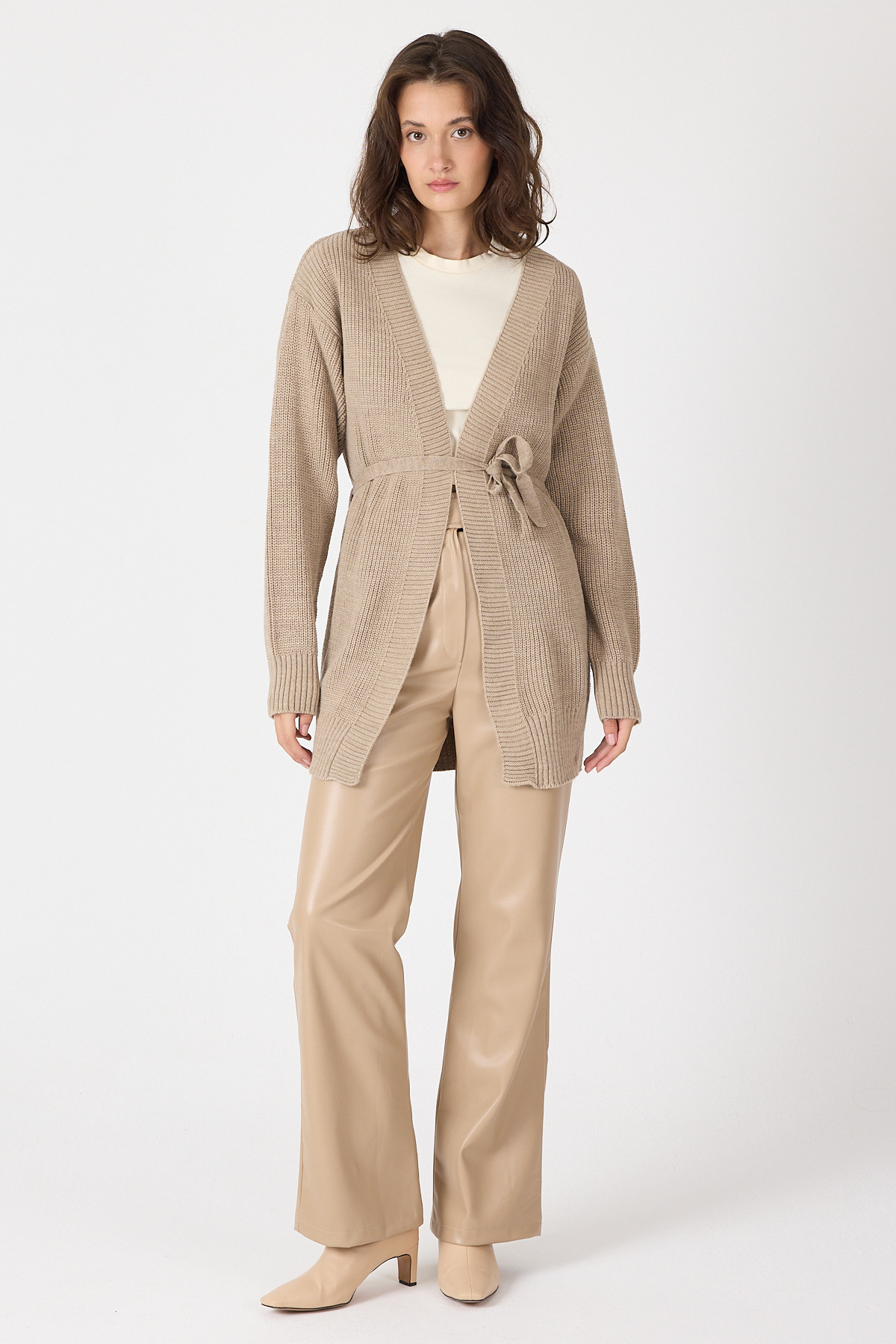 Vizon Kuşaklı Örme Kadın Hırka 6905 - RAYS