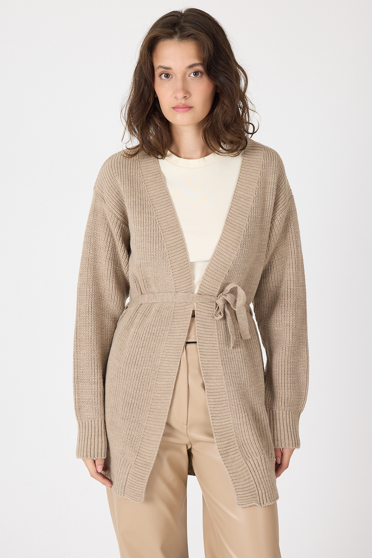 Vizon Kuşaklı Örme Kadın Hırka 6905 - 1