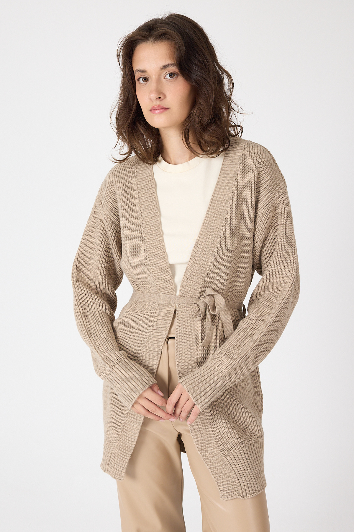 Vizon Kuşaklı Örme Kadın Hırka 6905 - 7