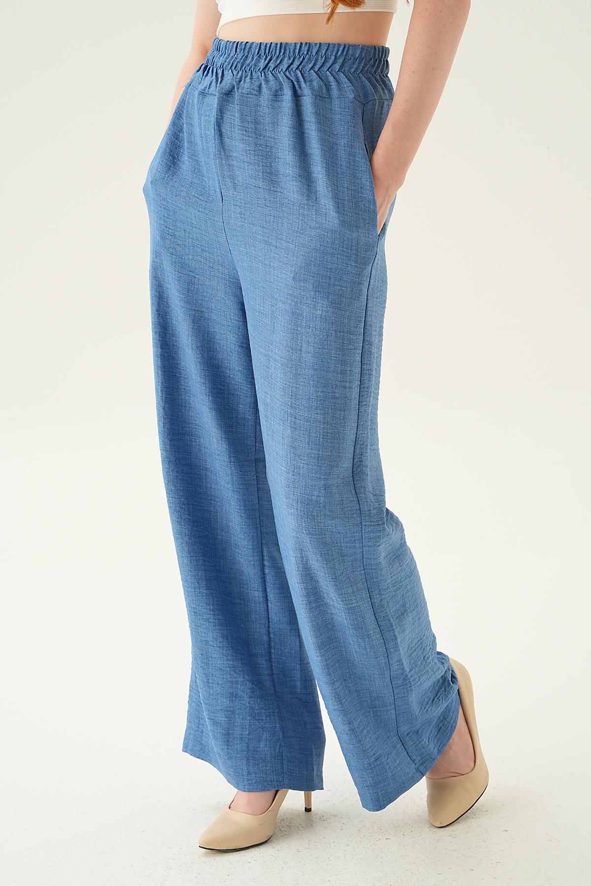 İndigo Geniş Kemerli Bol Pantolon 6905A - 1