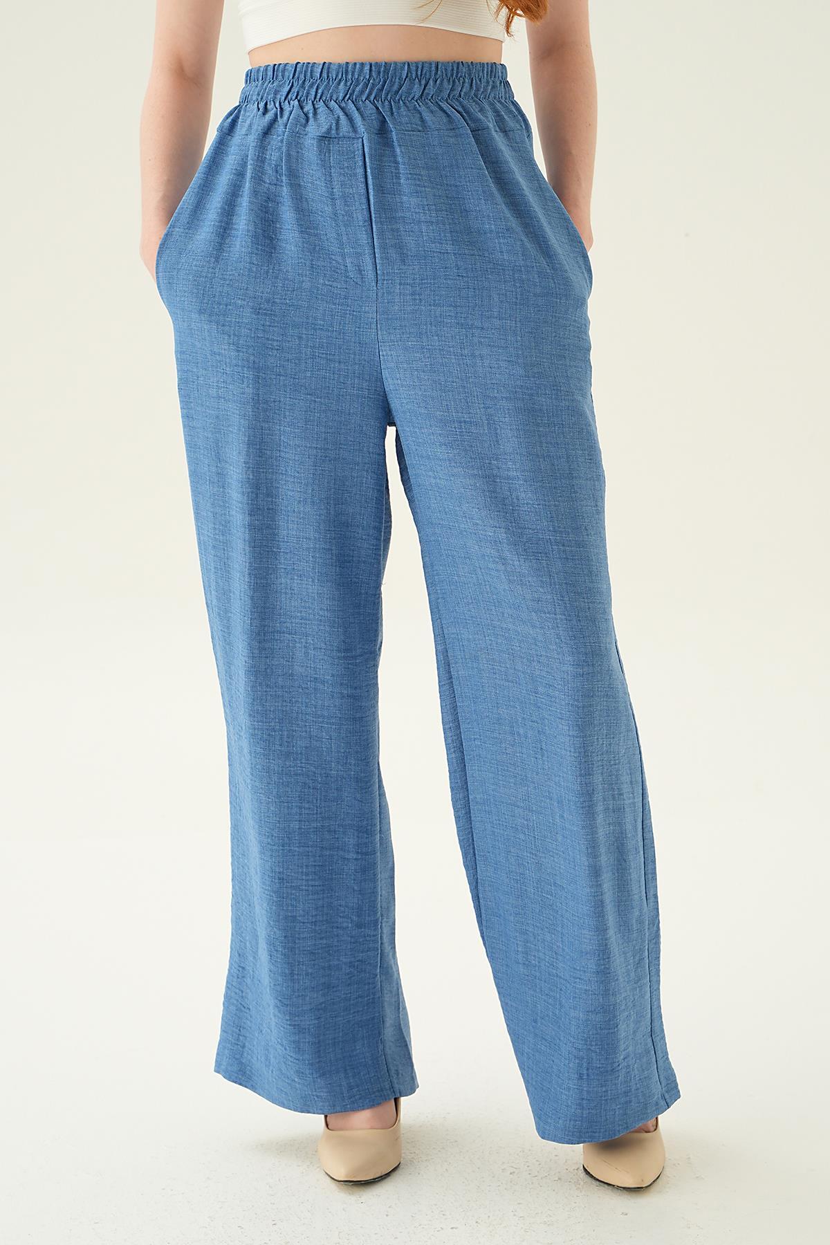 İndigo Geniş Kemerli Bol Pantolon 6905A - 4