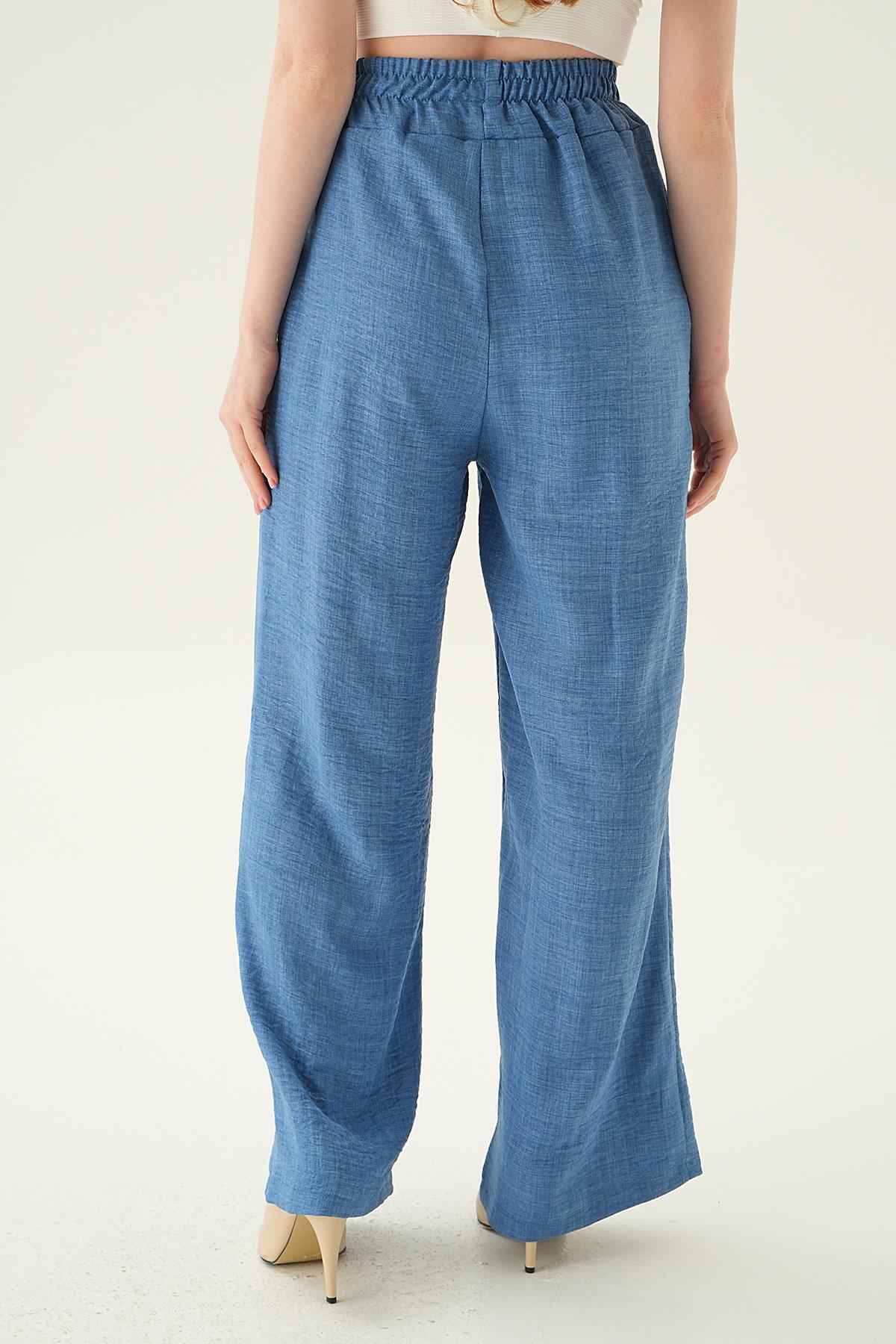 İndigo Geniş Kemerli Bol Pantolon 6905A - 5