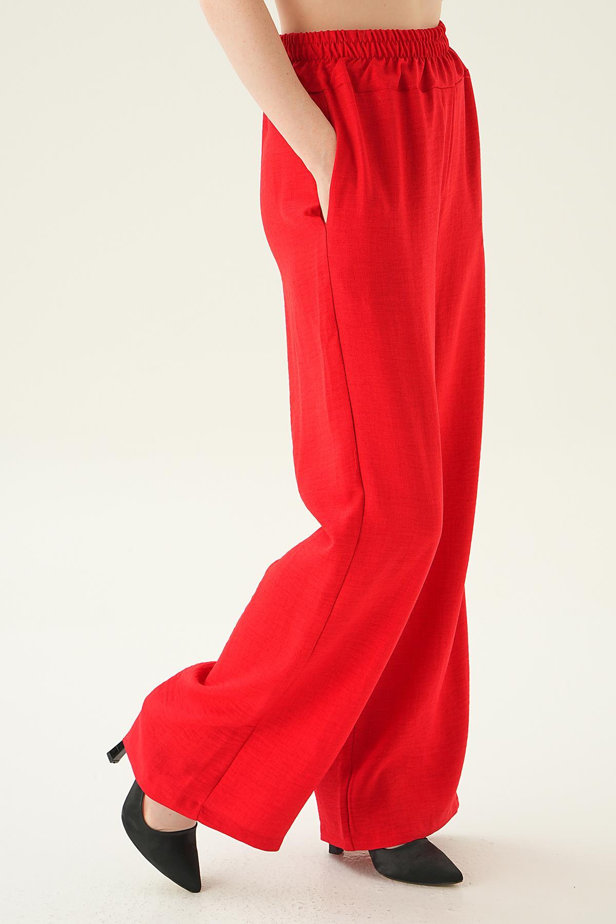 Kırmızı Geniş Kemerli Bol Pantolon 6905A - 1