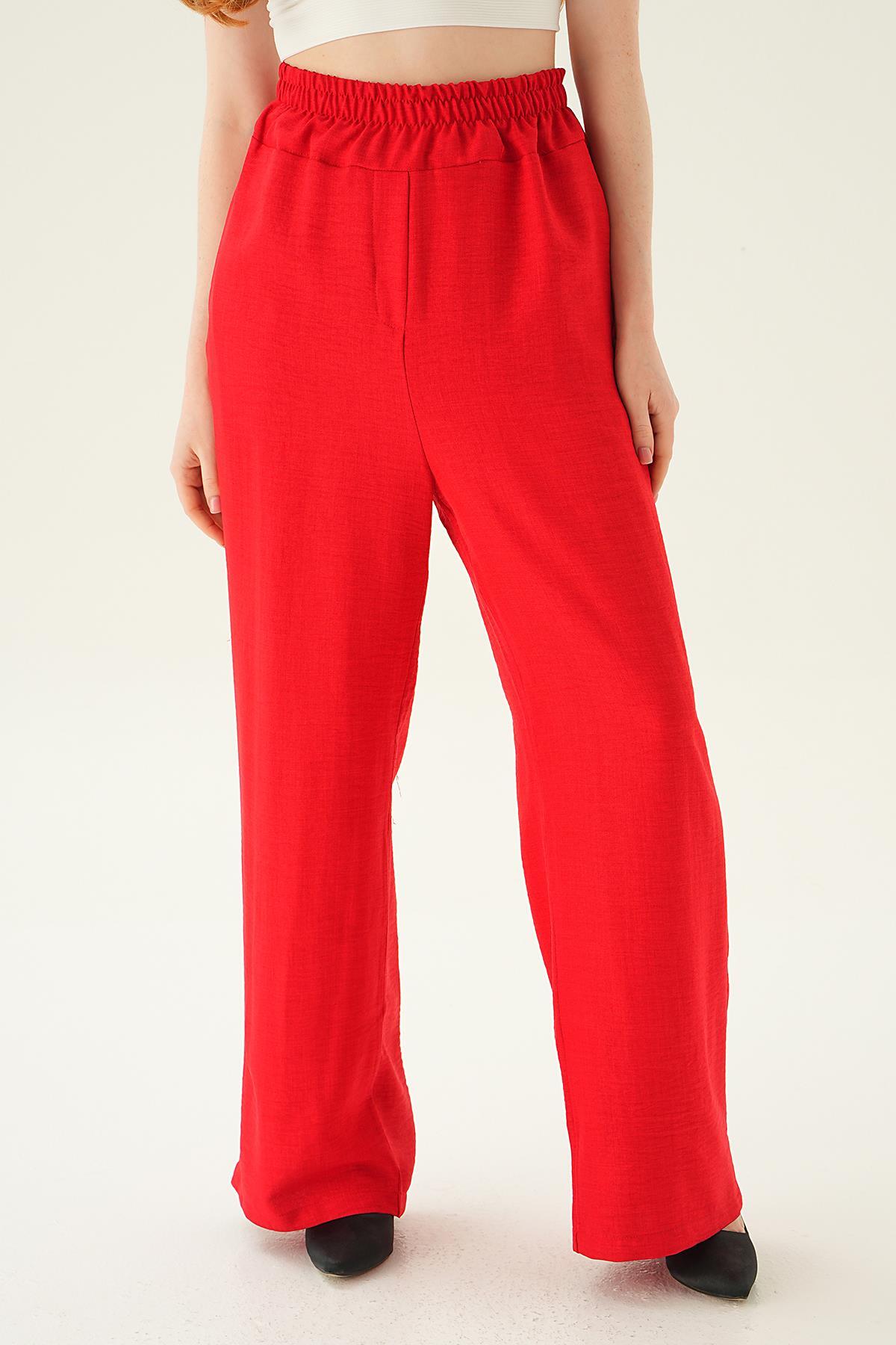 Kırmızı Geniş Kemerli Bol Pantolon 6905A - 2