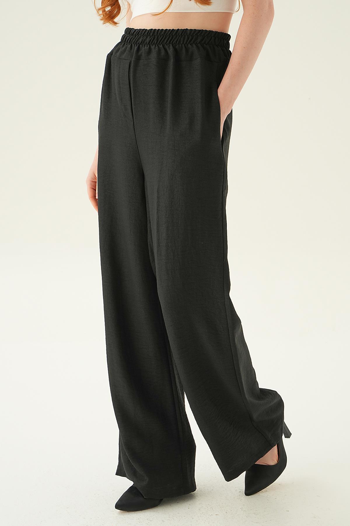 6905A Geniş Kemerli Bol Pantolon Siyah 