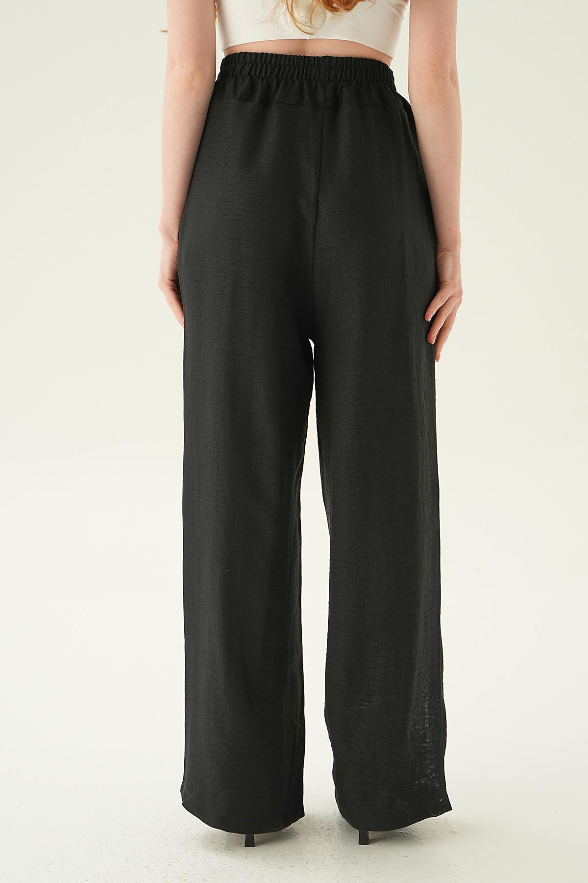 Siyah Geniş Kemerli Bol Pantolon 6905A - 4