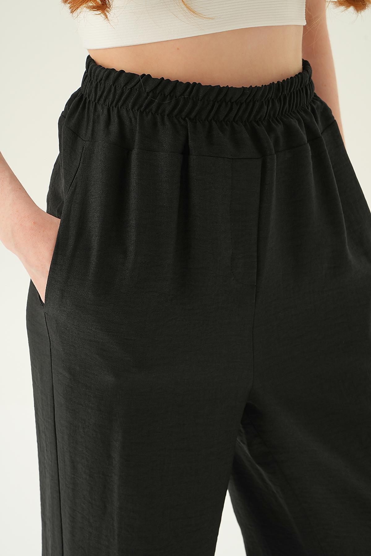 Siyah Geniş Kemerli Bol Pantolon 6905A - 5